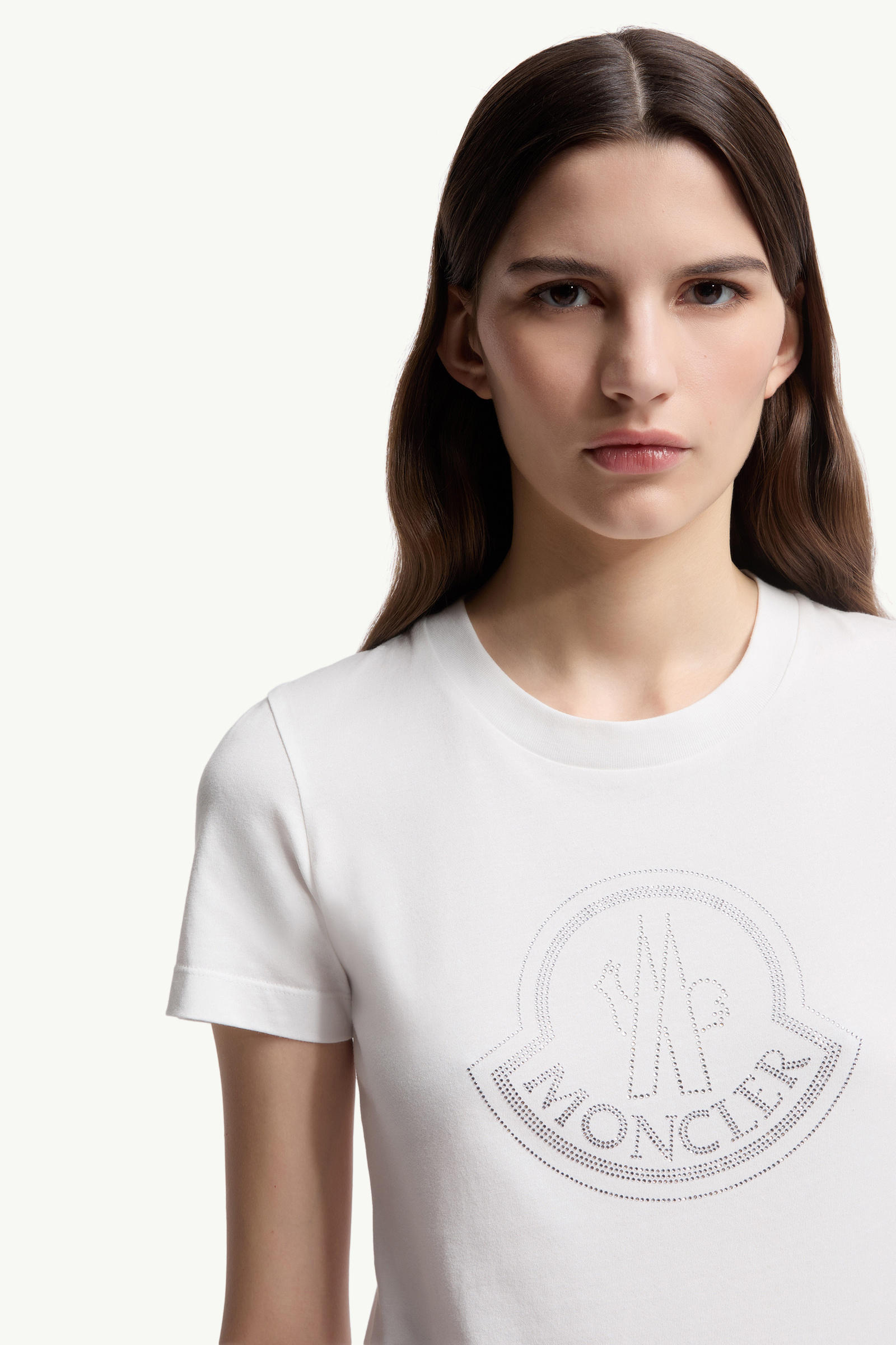 Crystal Logo Cotton T-Shirt White Moncler 5