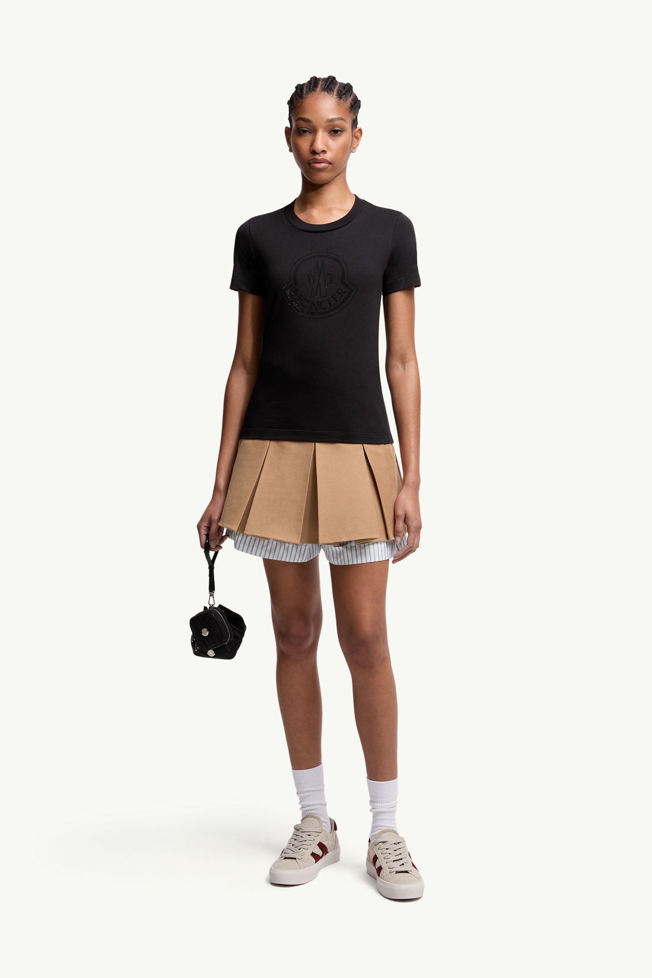 T-shirt in cotone con logo con cristalli Nero Moncler 0