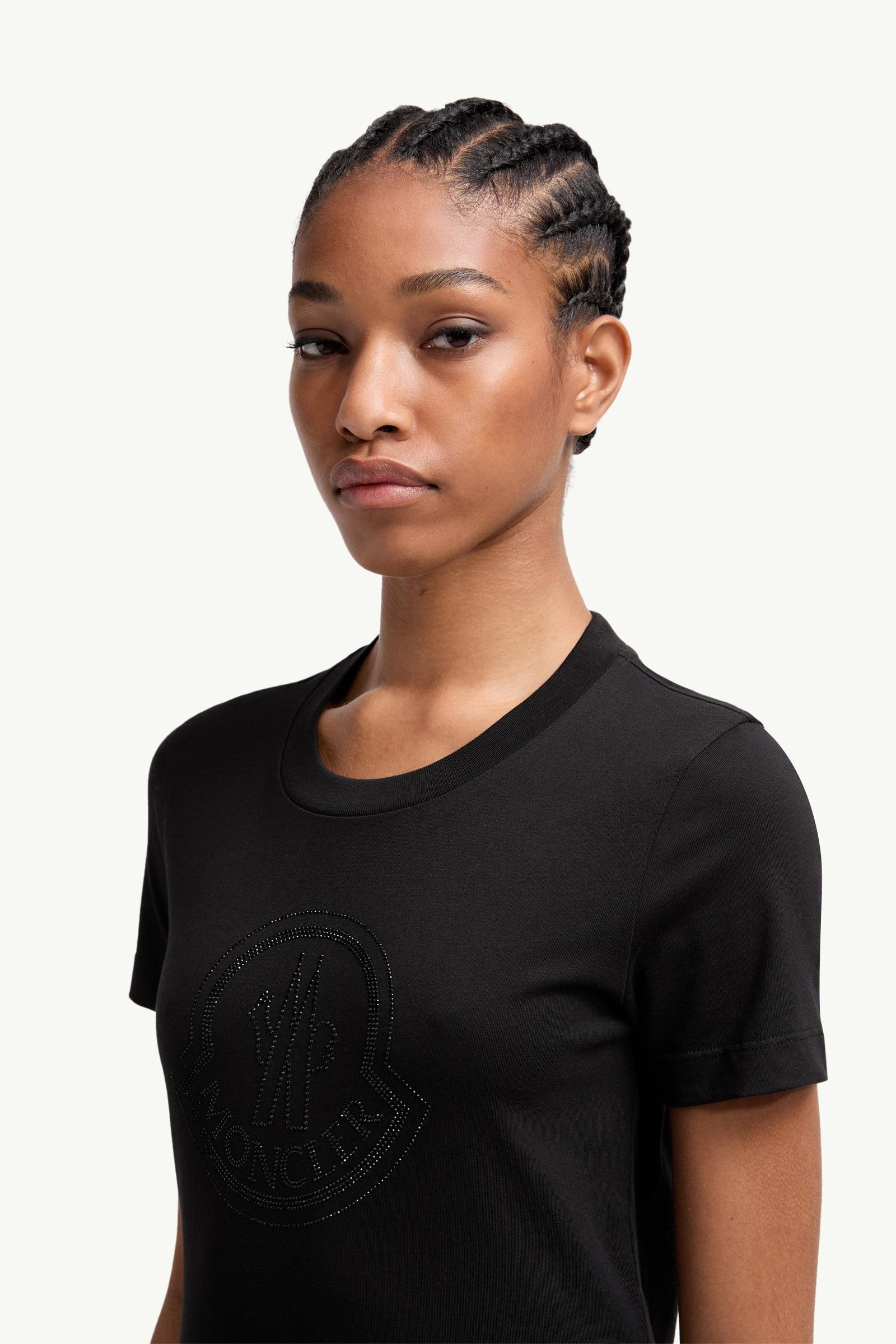 Crystal Logo Cotton T-Shirt Black Moncler 1