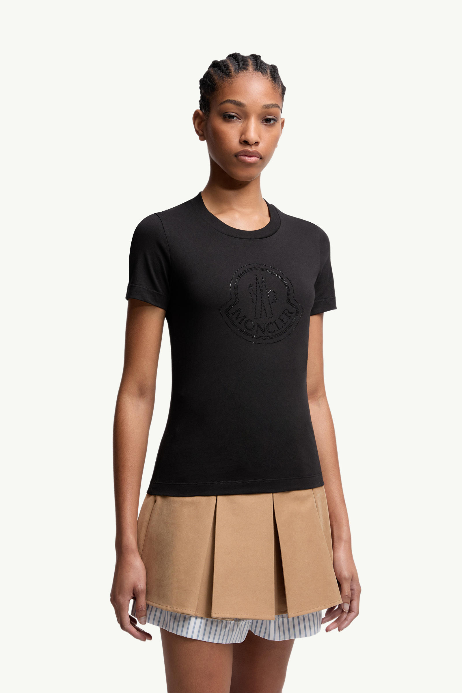 Crystal Logo Cotton T-Shirt Black Moncler 3