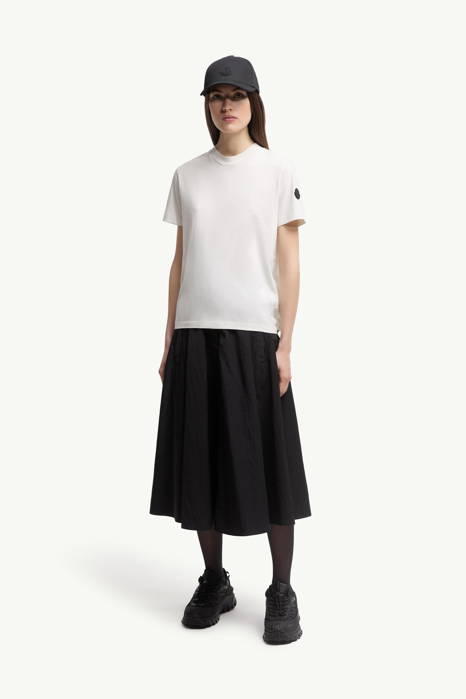 T-shirt in cotone con retro plissettato Donna Bianco Moncler 0