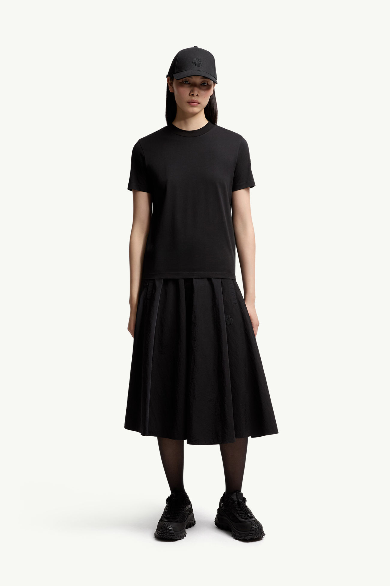 T-Shirt en coton plissé au dos Femmes Noir Moncler 0