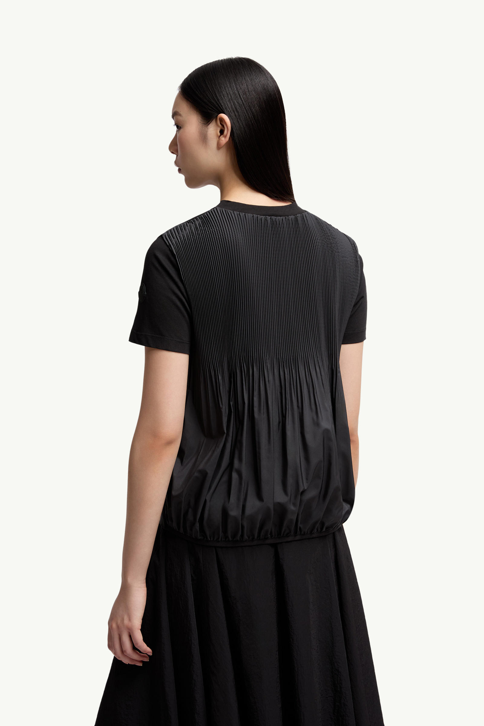 Pleated Back Cotton T-Shirt Women Black Moncler 4