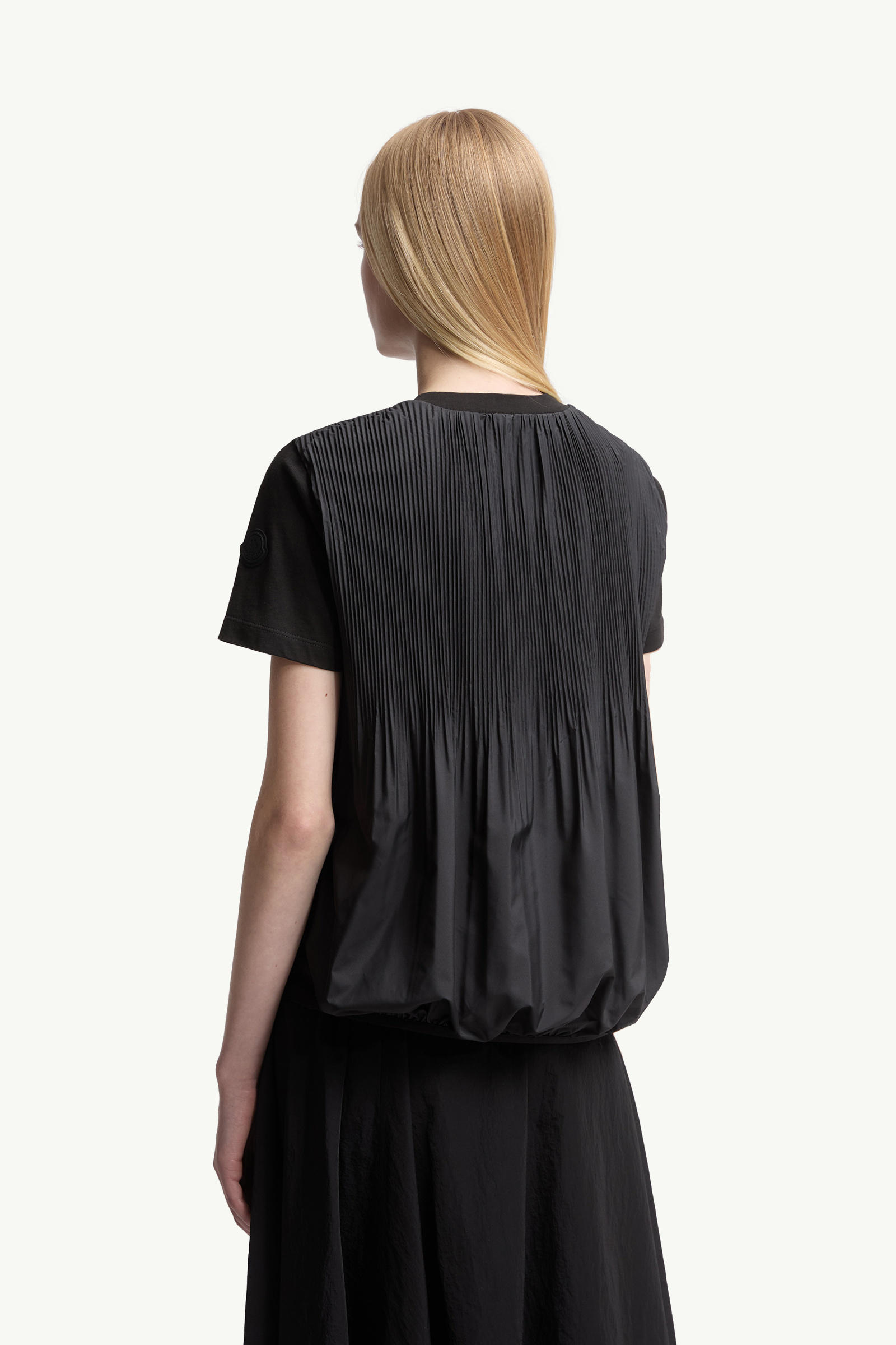 T-shirt in cotone con retro plissettato Donna Nero Moncler 4