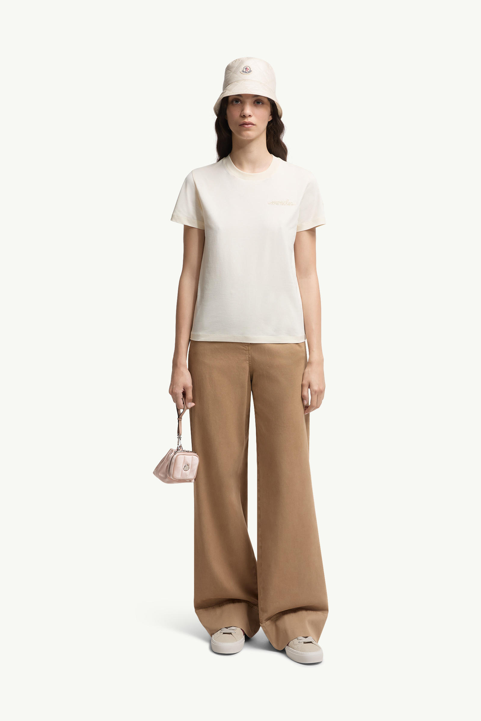 Beaded Logo Cotton T-Shirt Women White Moncler 0