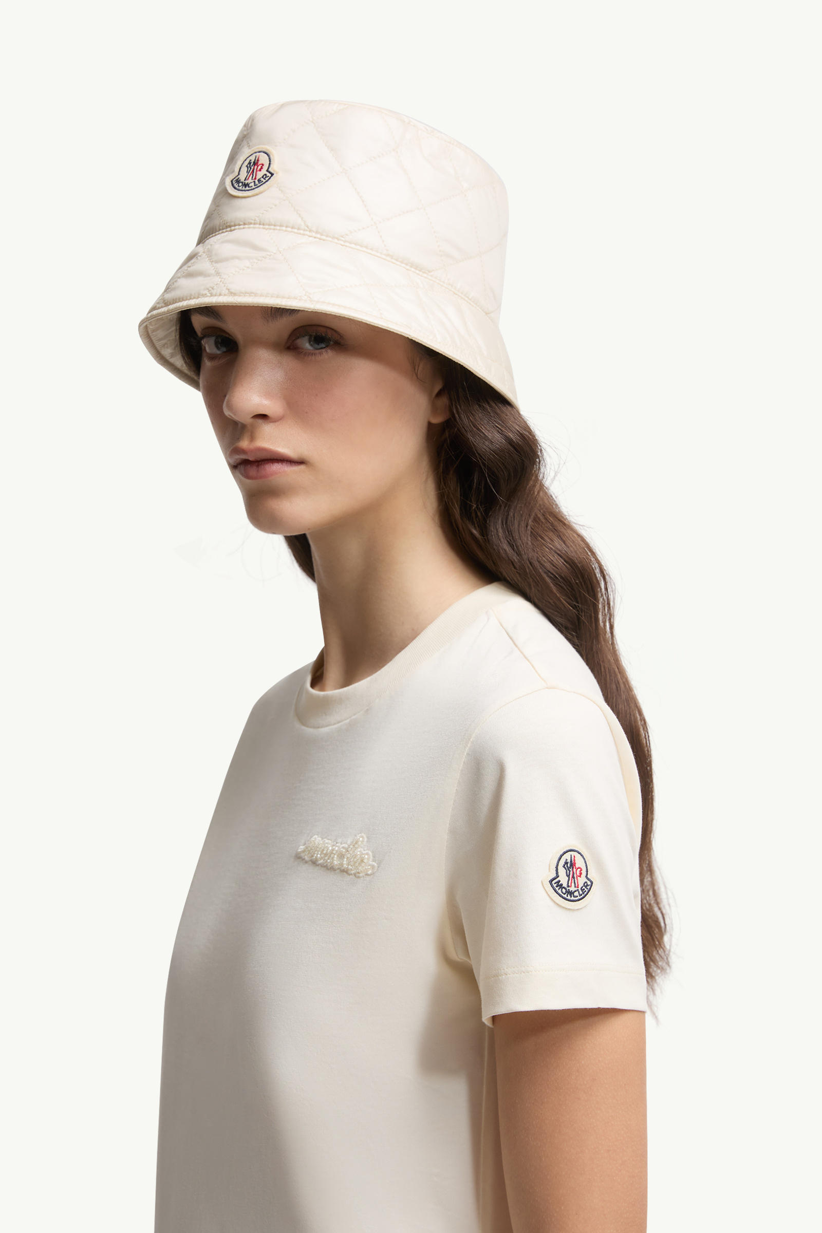 Beaded Logo Cotton T-Shirt Women White Moncler 1