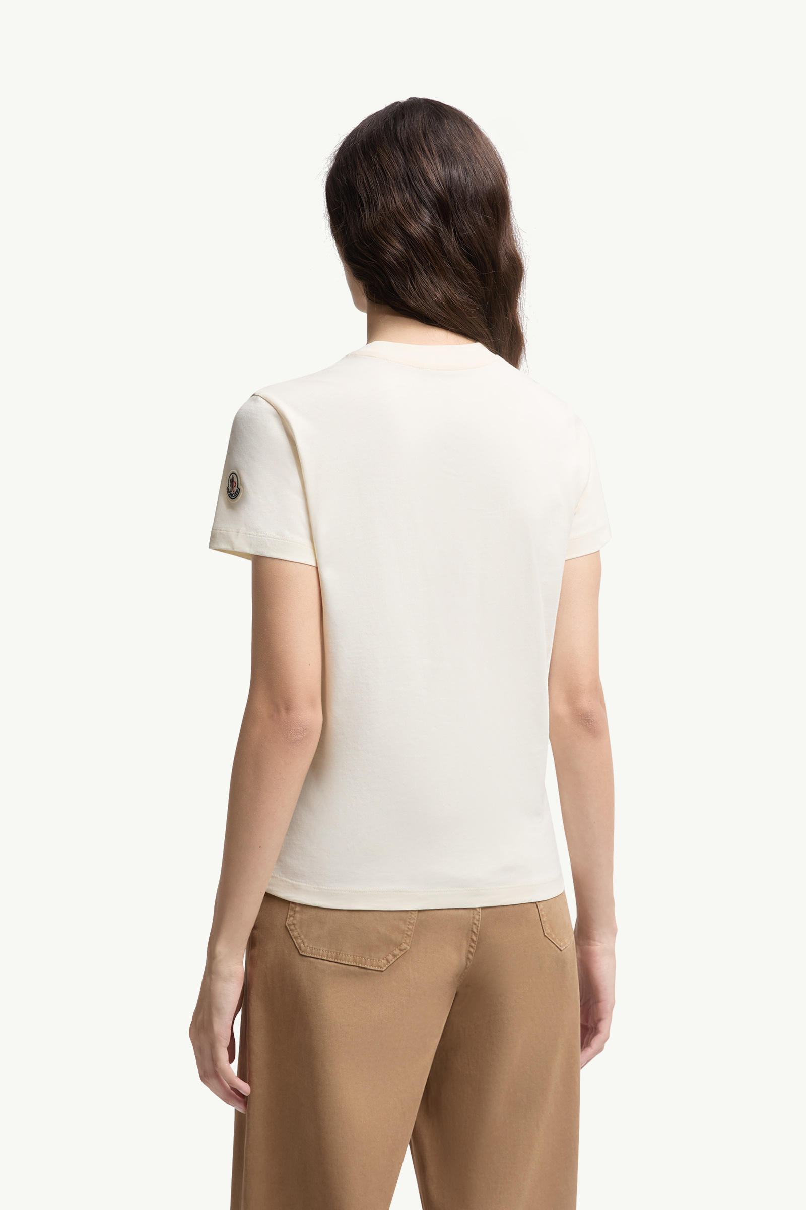 Beaded Logo Cotton T-Shirt Women White Moncler 4