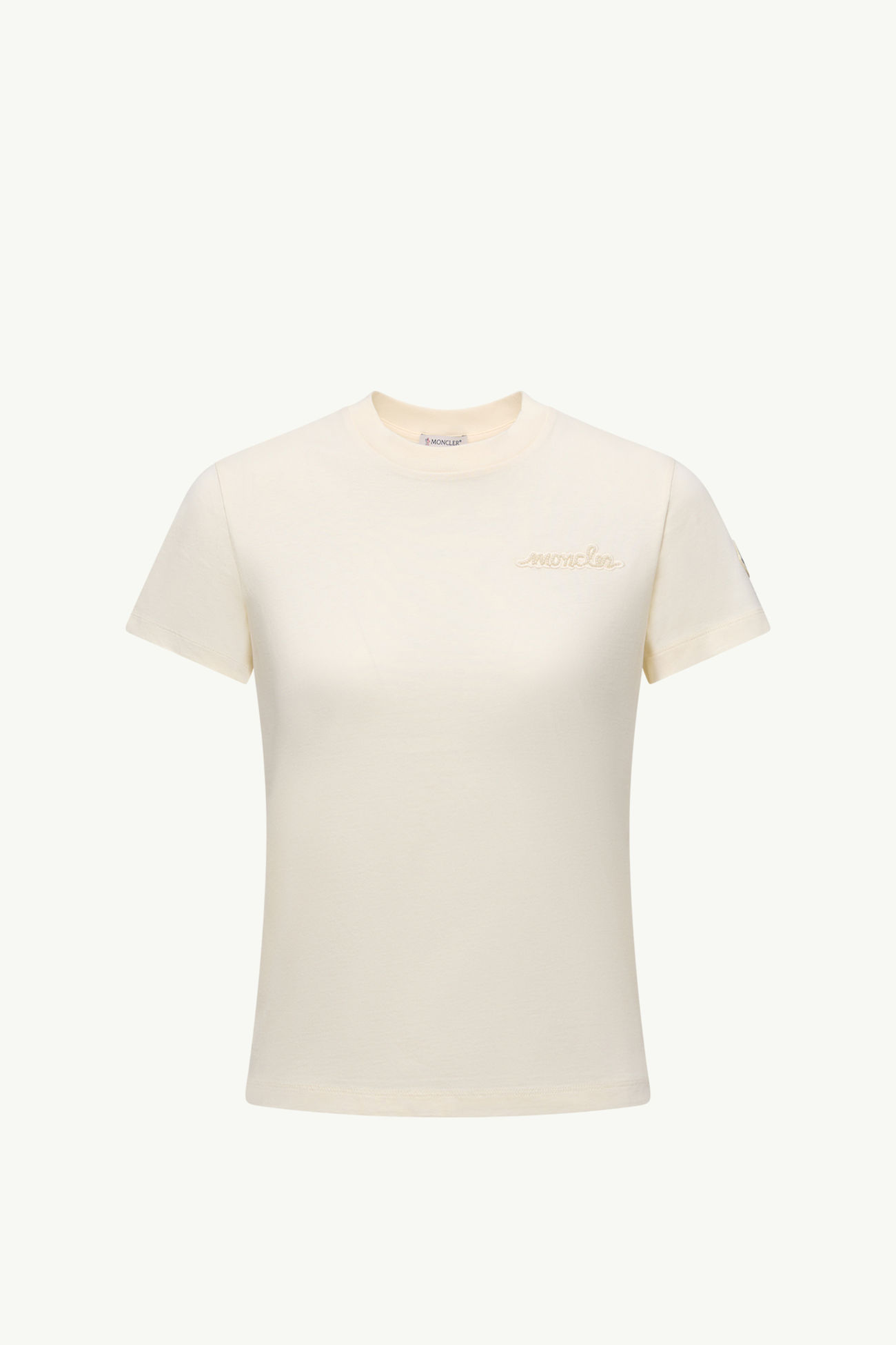 T-Shirt aus Baumwolle mit Perlenlogo Damen Weiß Moncler 2