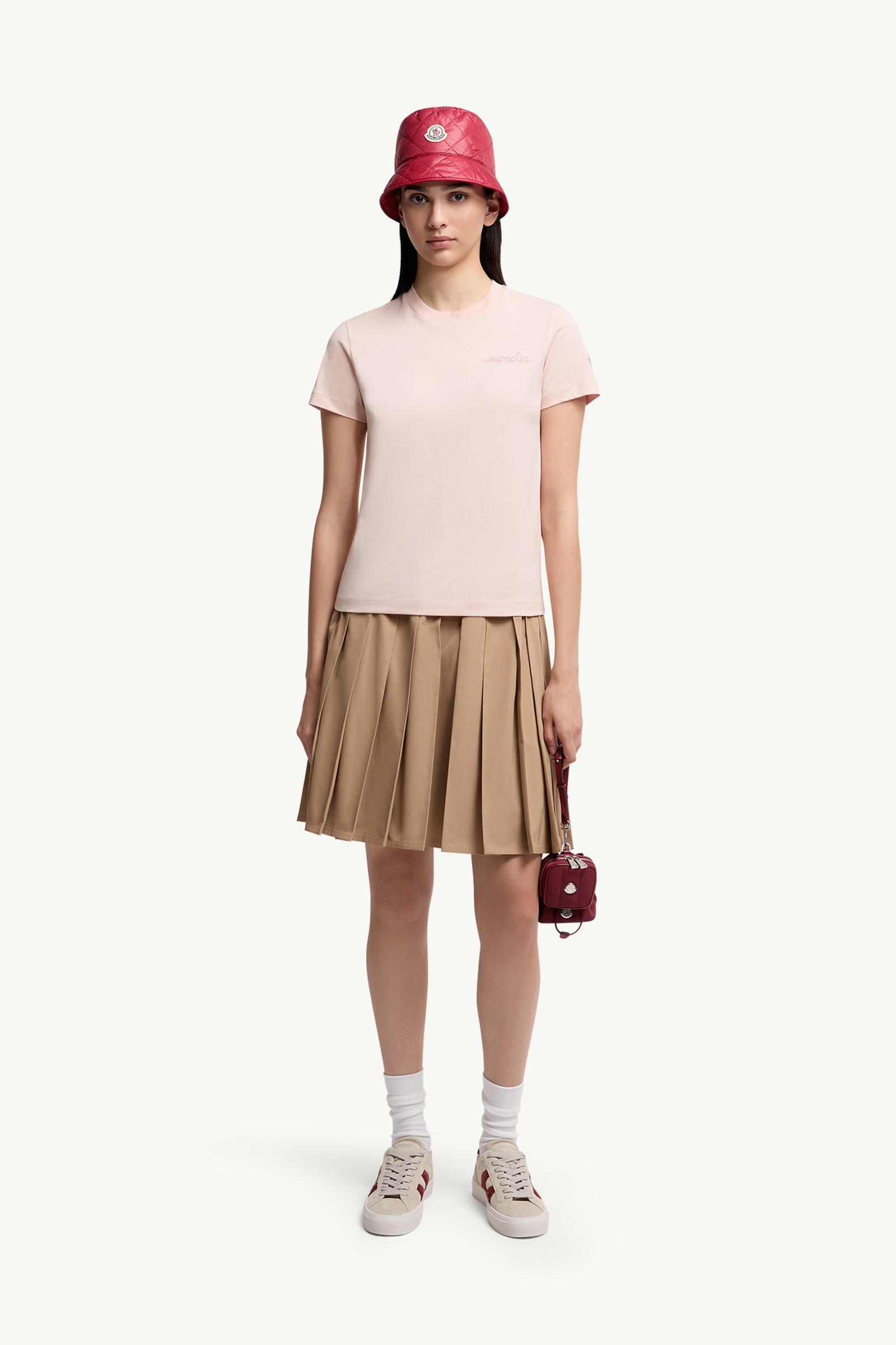 Beaded Logo Cotton T-Shirt Women Light Pink Moncler 0
