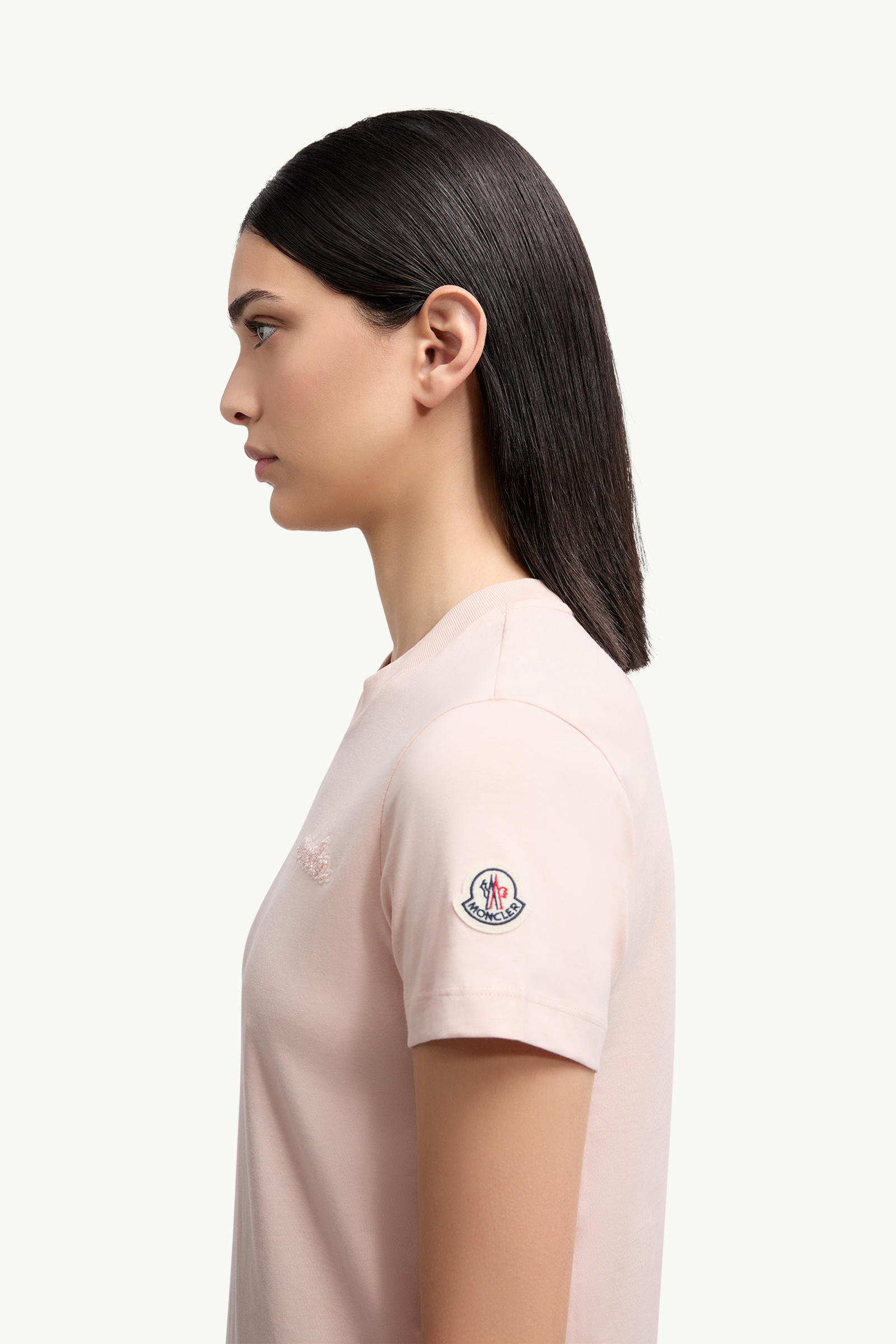 Beaded Logo Cotton T-Shirt Women Light Pink Moncler 1