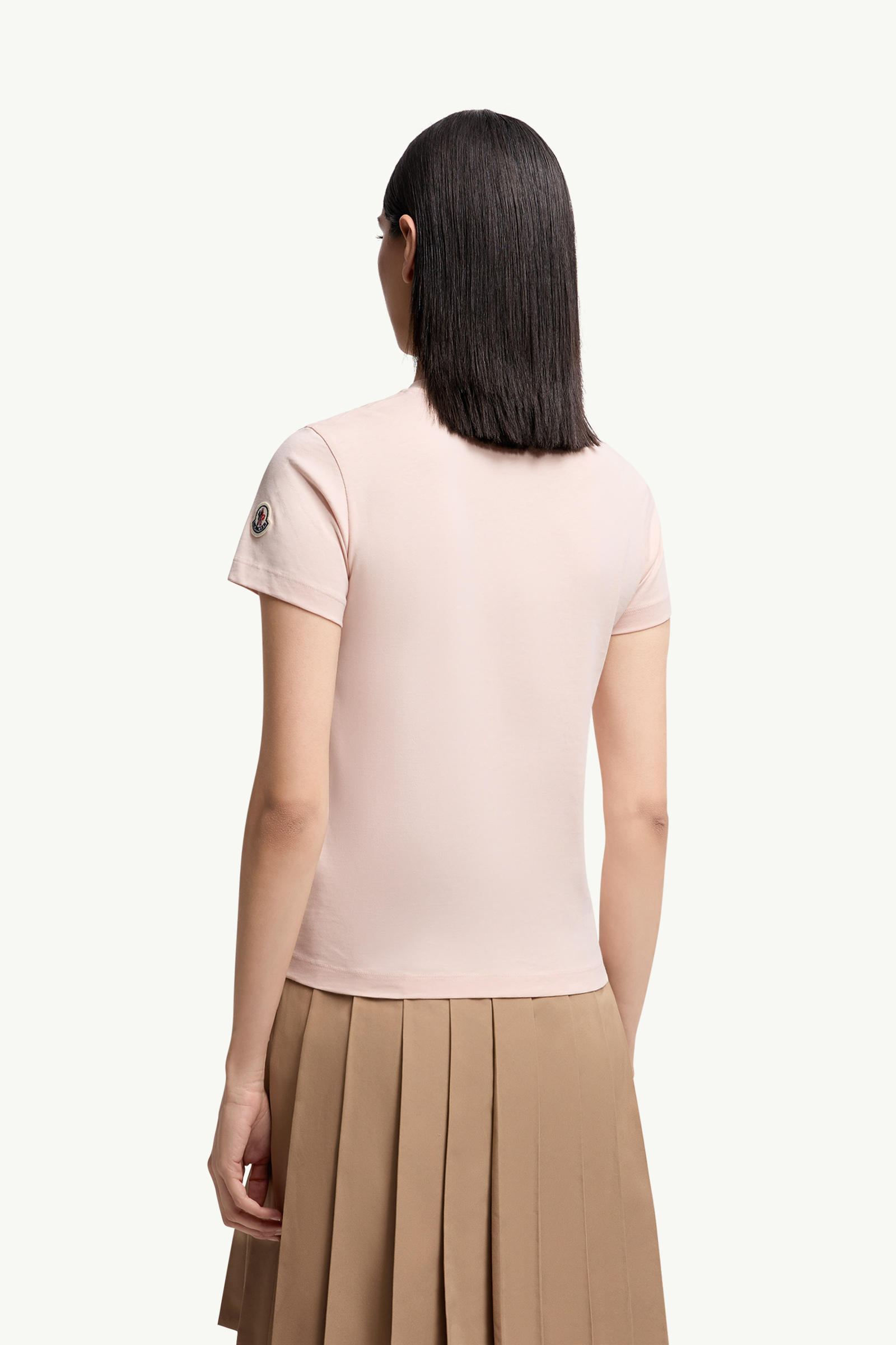 Beaded Logo Cotton T-Shirt Women Light Pink Moncler 4