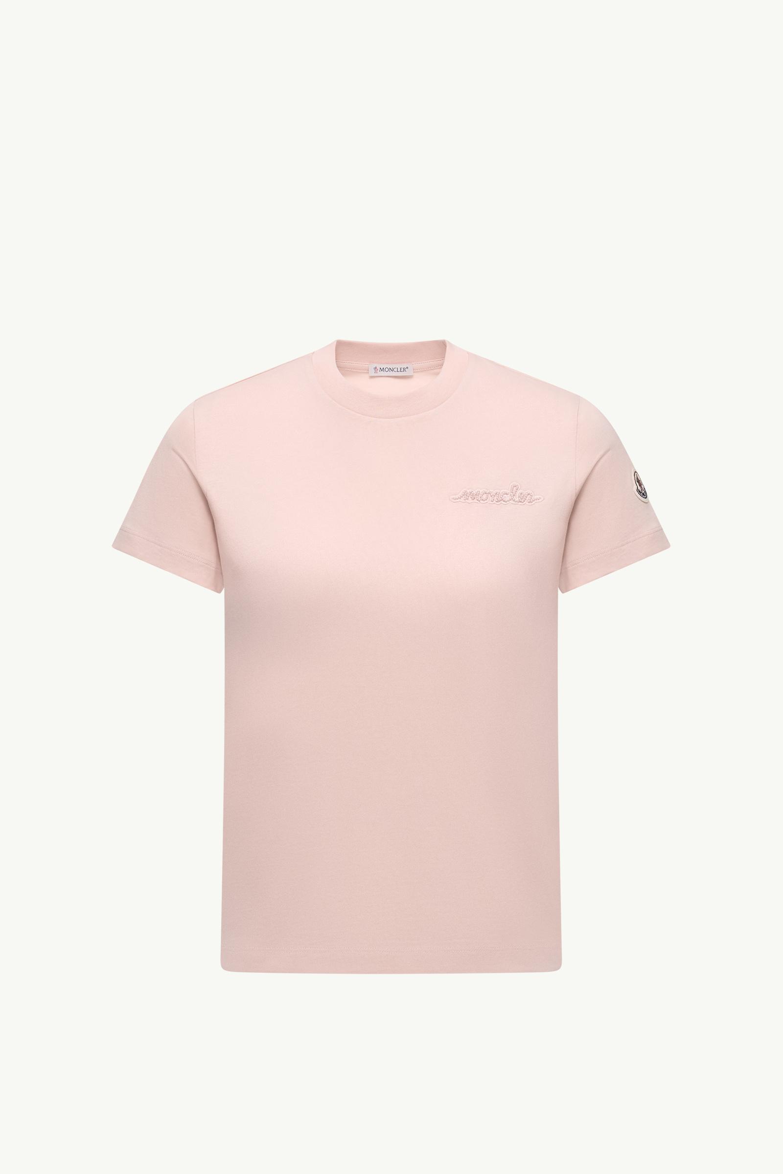 Light Pink Beaded Logo Cotton T-Shirt - Tops & T-Shirts for Women