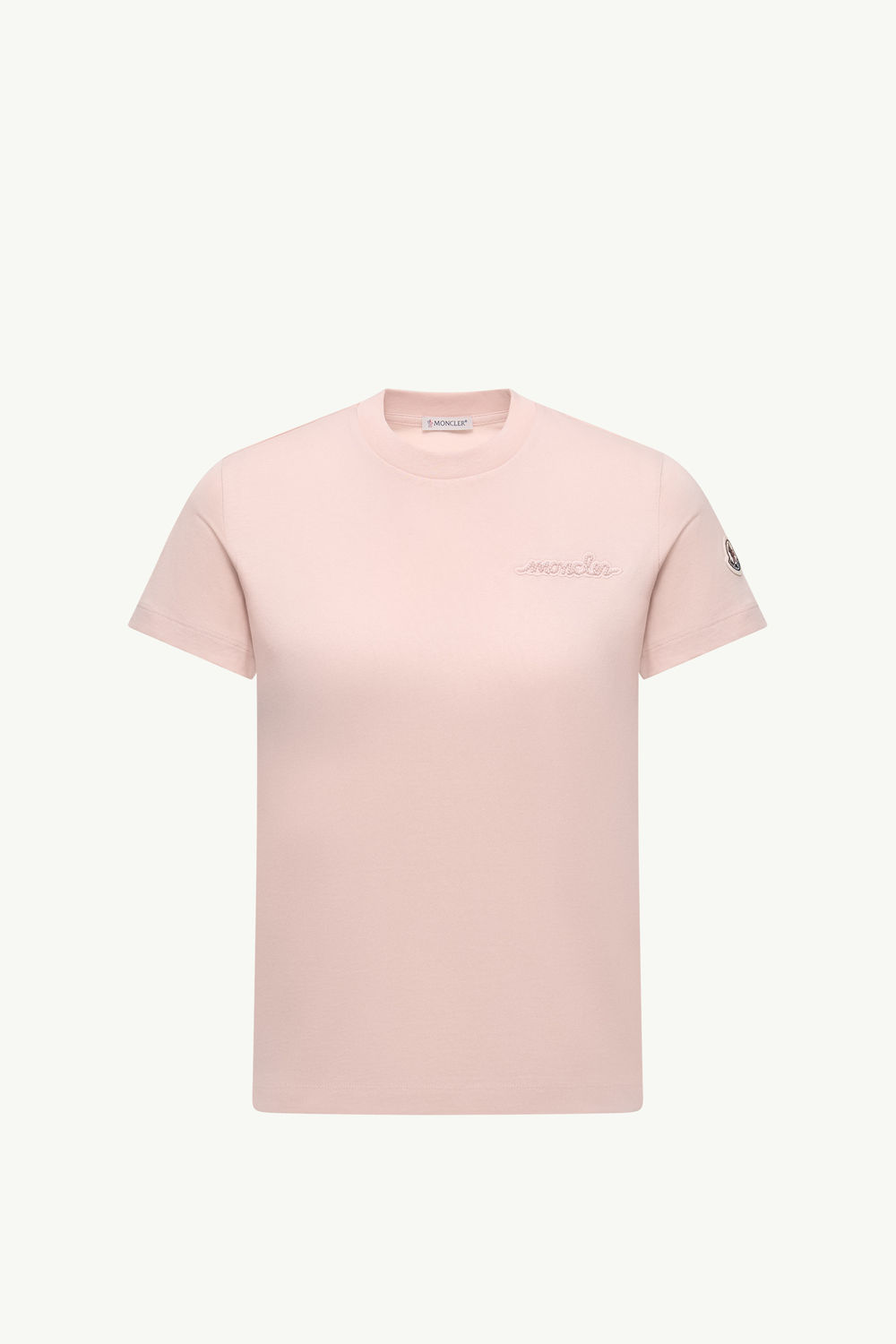 Beaded Logo Cotton T-Shirt Women Light Pink Moncler 2