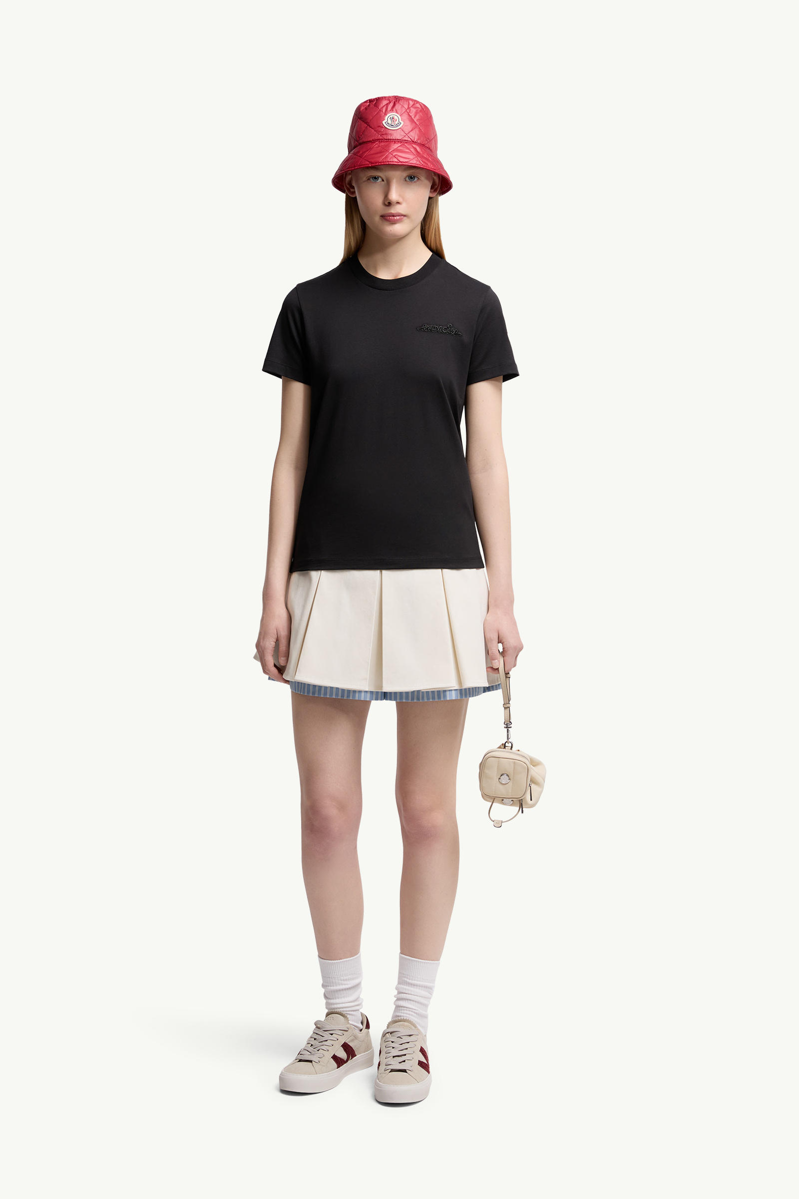 Beaded Logo Cotton T-Shirt Women Black Moncler 0