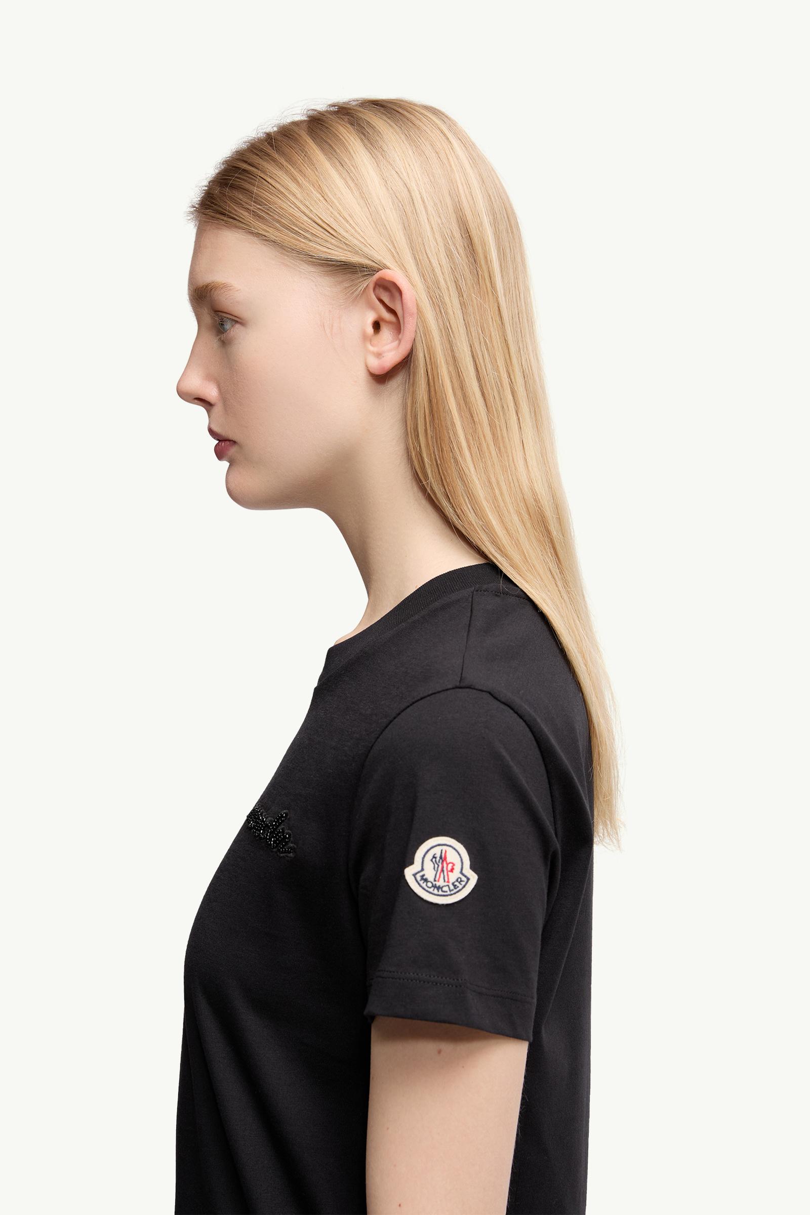 Beaded Logo Cotton T-Shirt Women Black Moncler 1