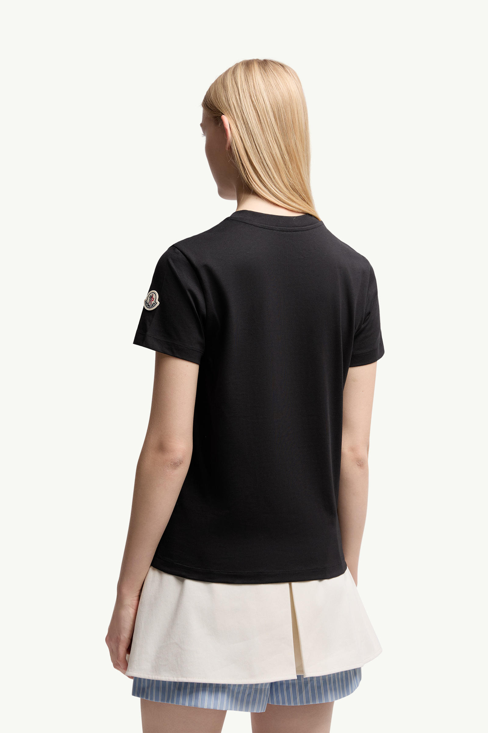 Beaded Logo Cotton T-Shirt Women Black Moncler 4
