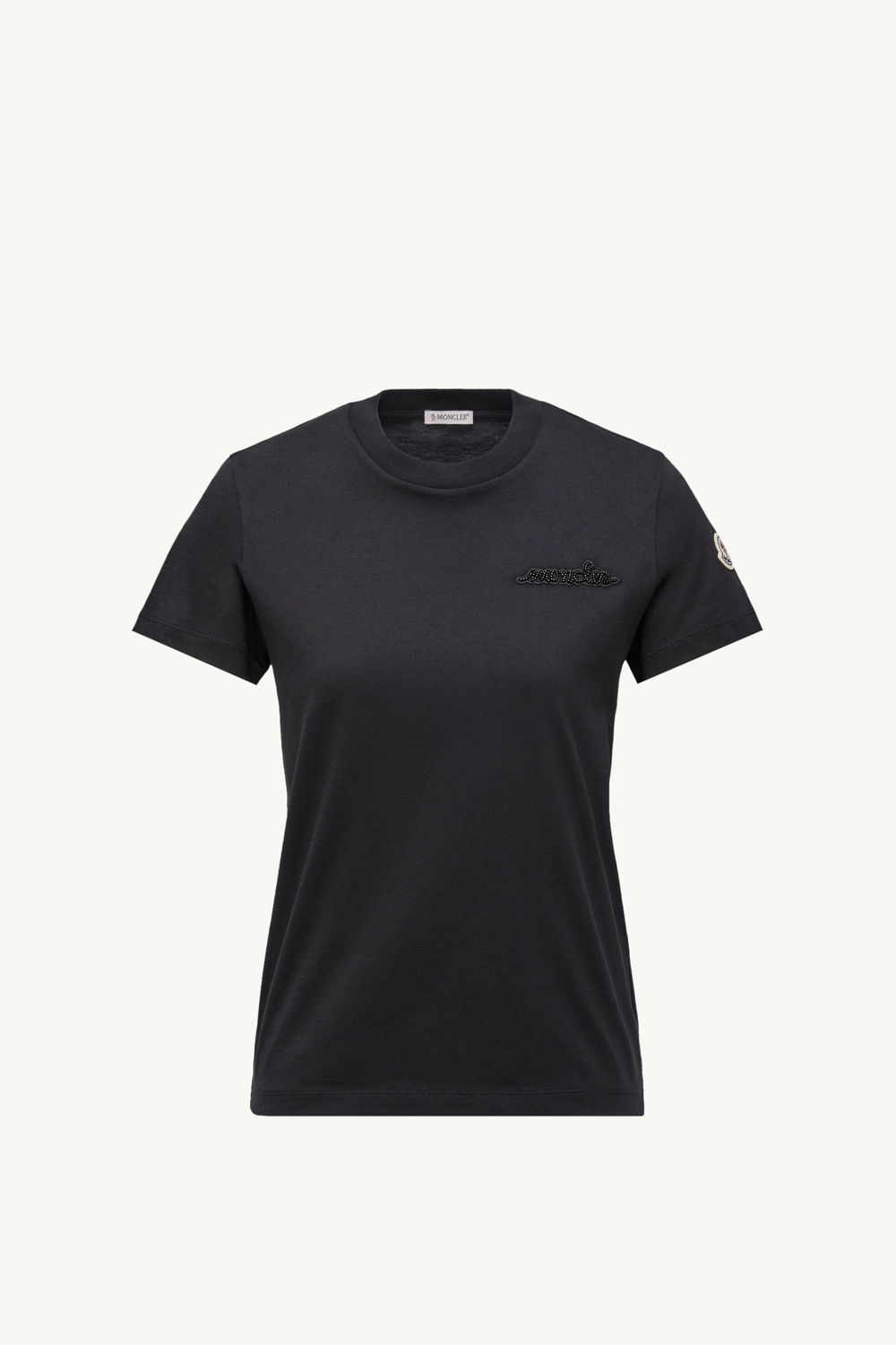 Beaded Logo Cotton T-Shirt Women Black Moncler 2