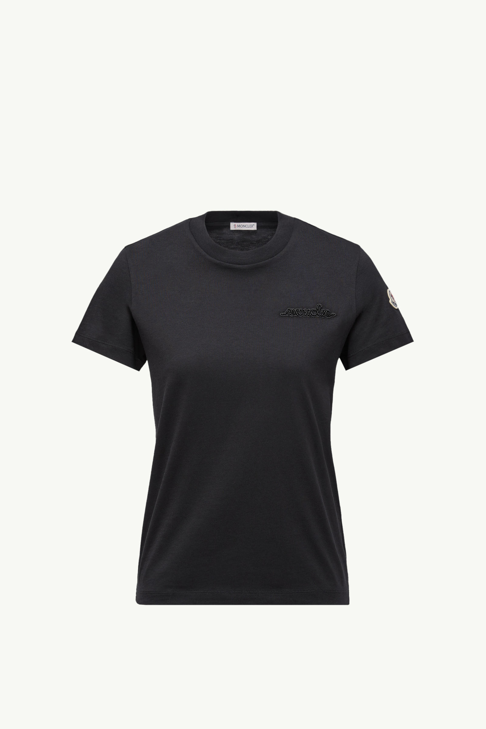 Beaded Logo Cotton T-Shirt Women Black Moncler 2
