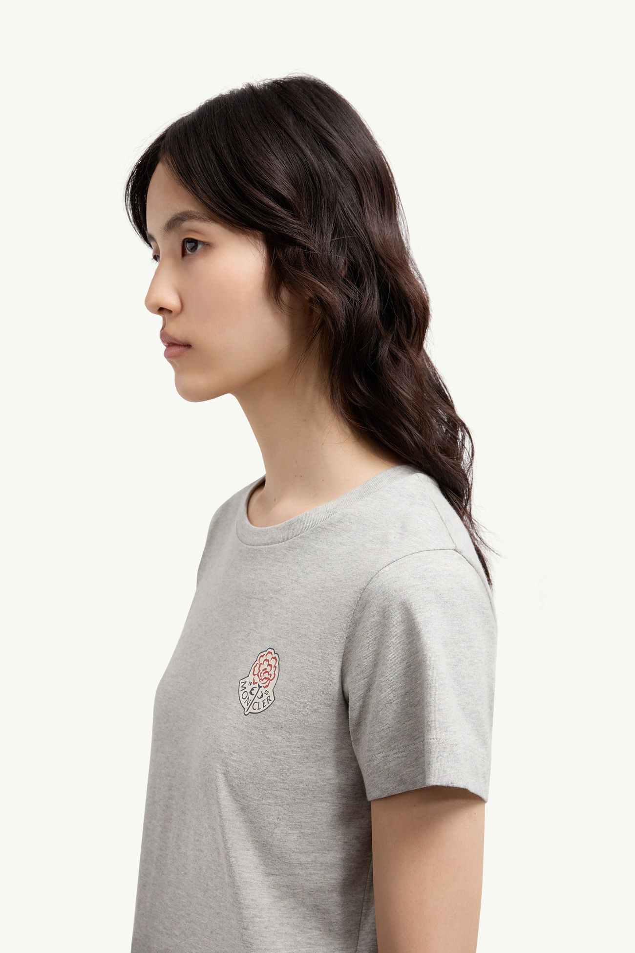 Camiseta de algodón con logotipo Mujer Gris Moncler 1