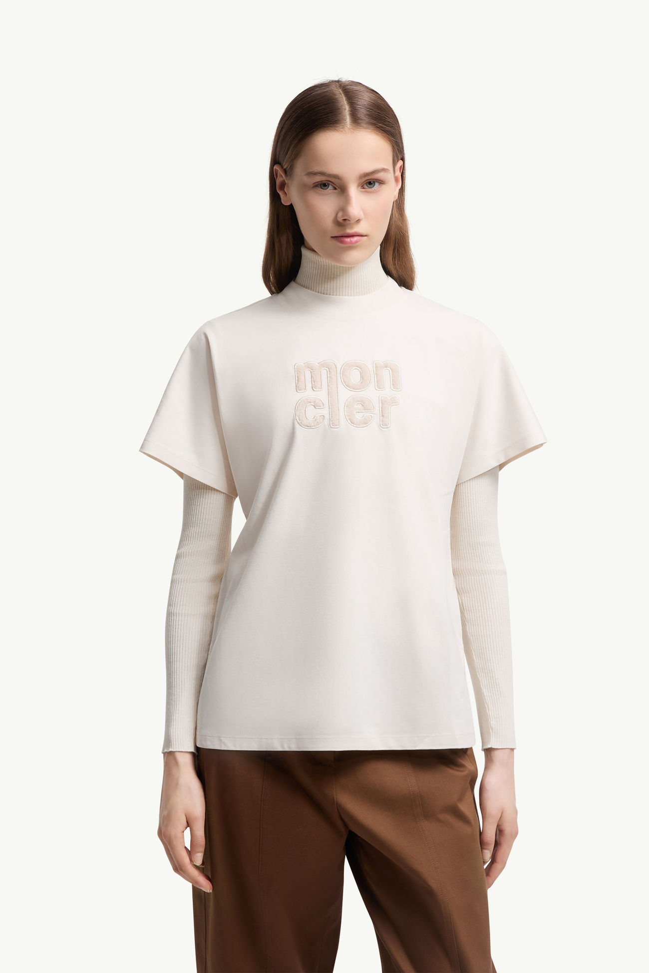 T-Shirt aus Baumwolle mit Teddylogo Damen Weiß Moncler 3