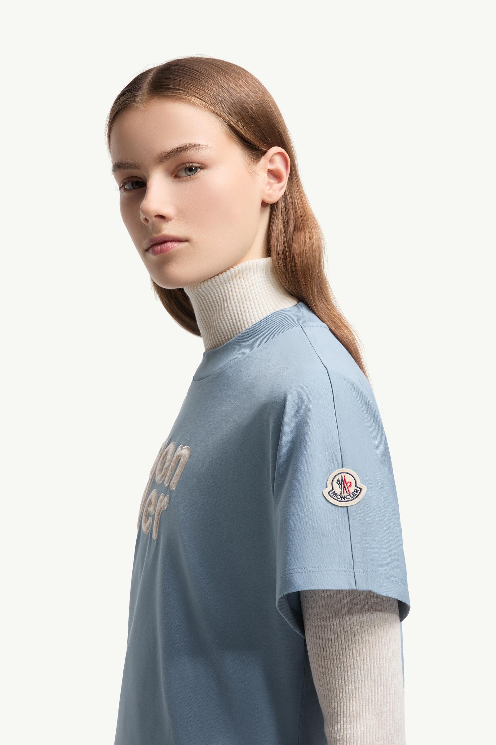 Teddy Logo Cotton T-Shirt Women Cobalt Blue Moncler 1