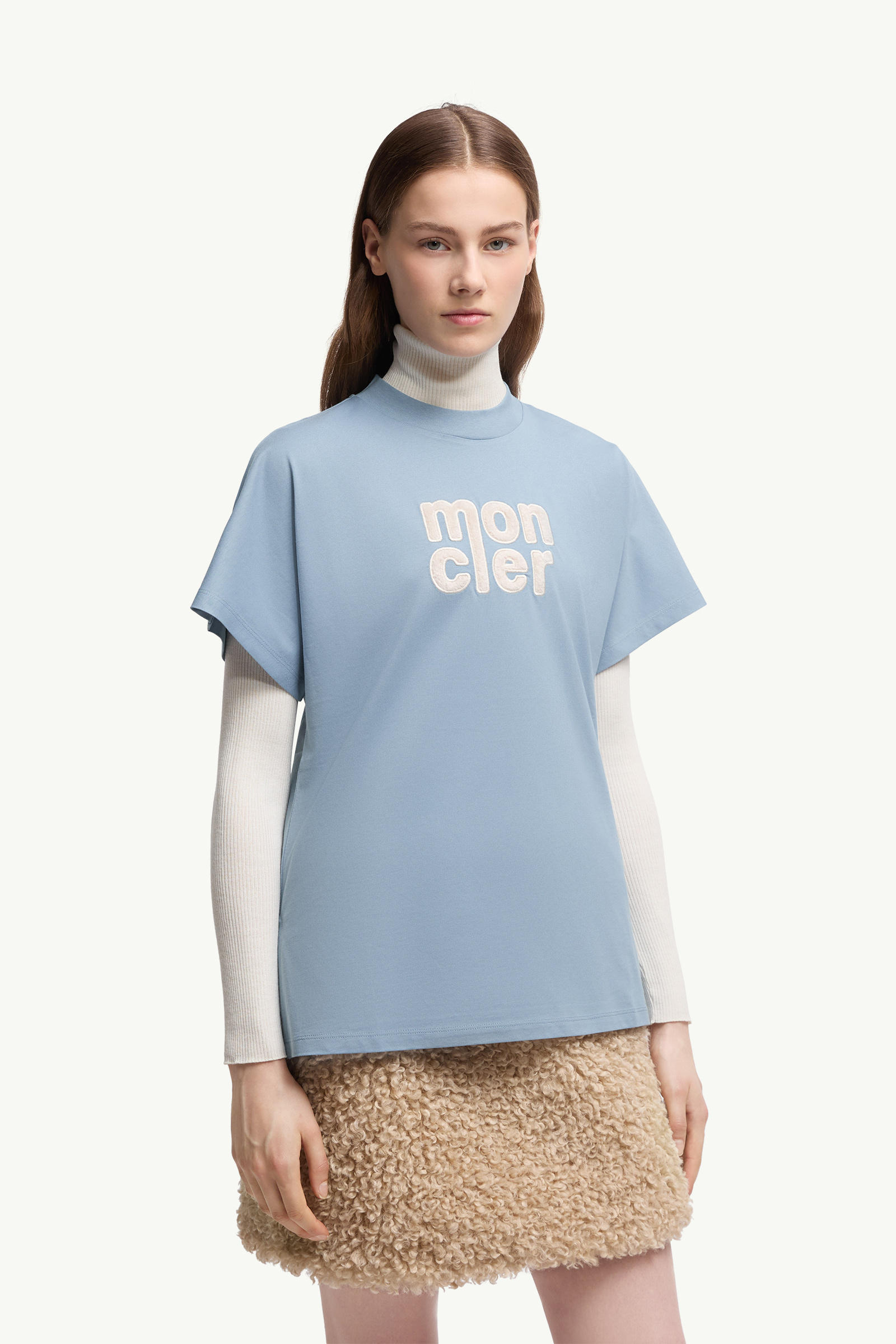 Teddy Logo Cotton T-Shirt Women Cobalt Blue Moncler 3