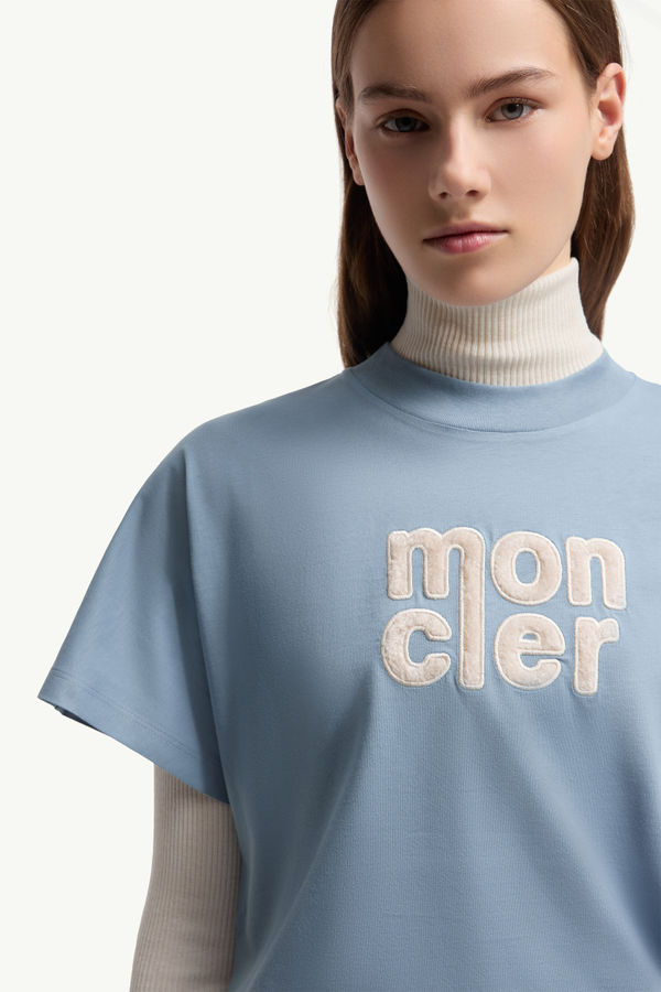 Teddy Logo Cotton T-Shirt Women Cobalt Blue Moncler 6