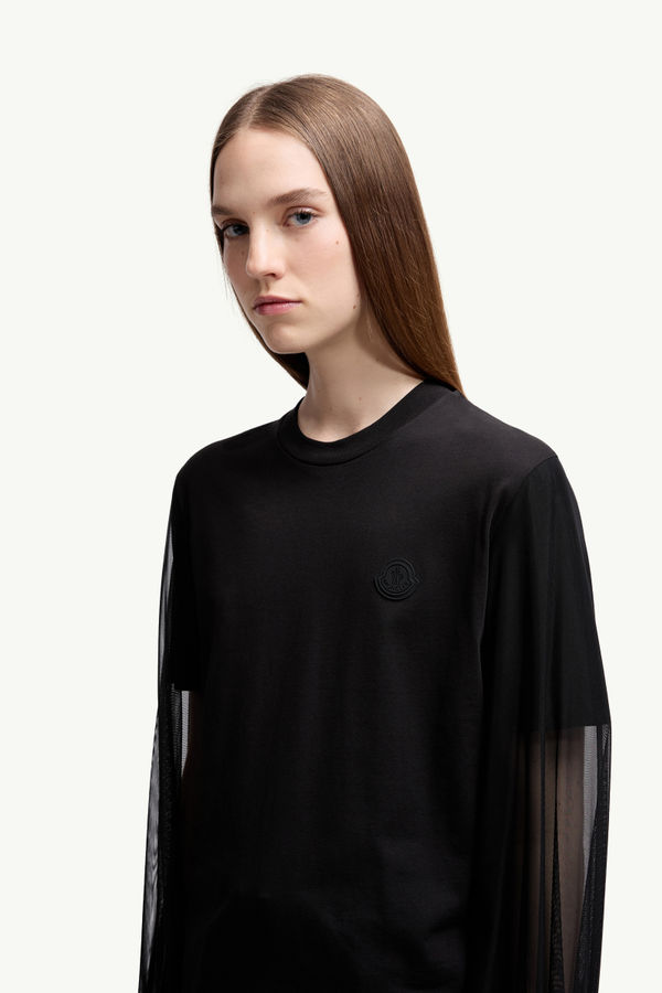 Haut à manches longues en tulle Femmes Noir Moncler 1