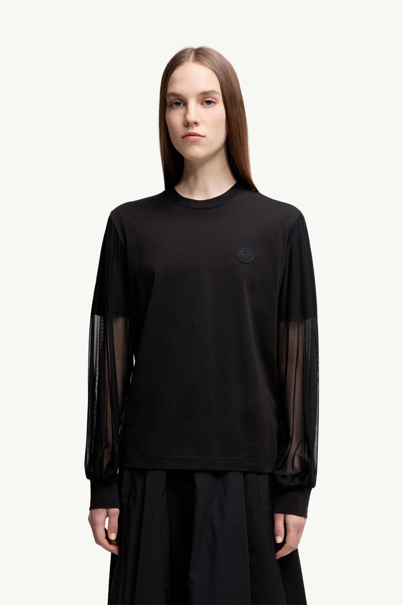 Tシャツ・カットソー MONCLER Women Tunic Tops 8C0000983927 999 Black Black Tulle Long Sleeve Top - Tops & T-shirts for Women