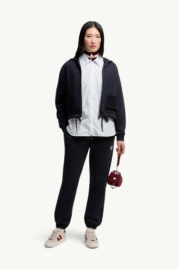 Knit Accent Cotton Zip-Up Hoodie Women Navy Blue Moncler 0