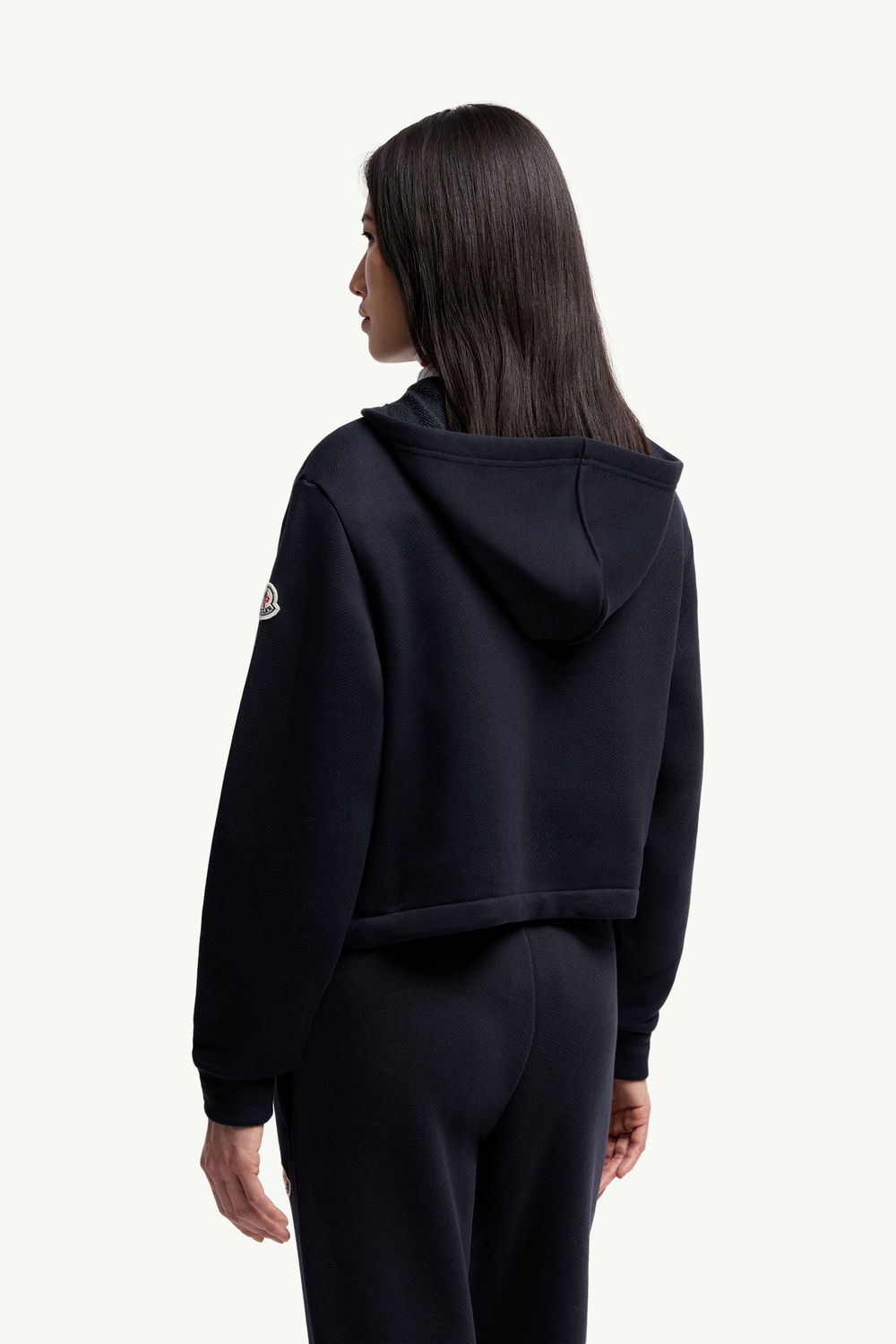 Sweat à capuche zippé en coton avec détails en maille Femmes Bleu marine Moncler 4