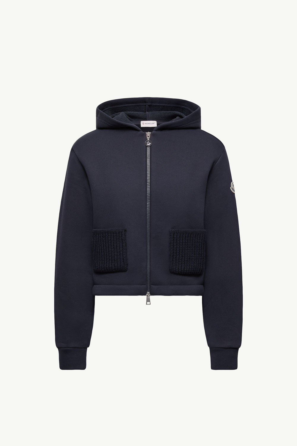 Kapuzenpullover aus Baumwolle mit Reißverschluss und Strickdetail Damen Navyblau Moncler 2