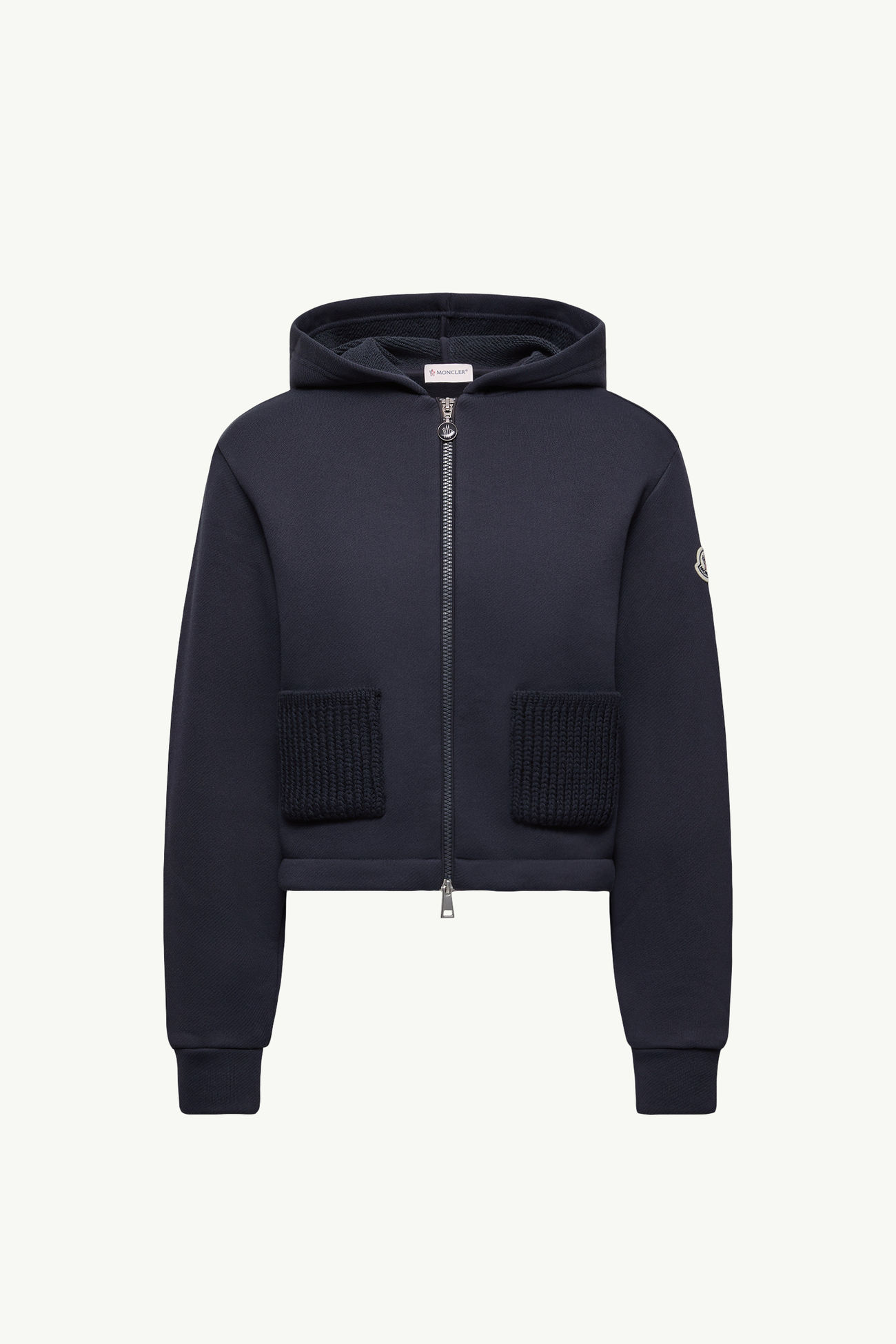 Kapuzenpullover aus Baumwolle mit Reißverschluss und Strickdetail Damen Navyblau Moncler 2