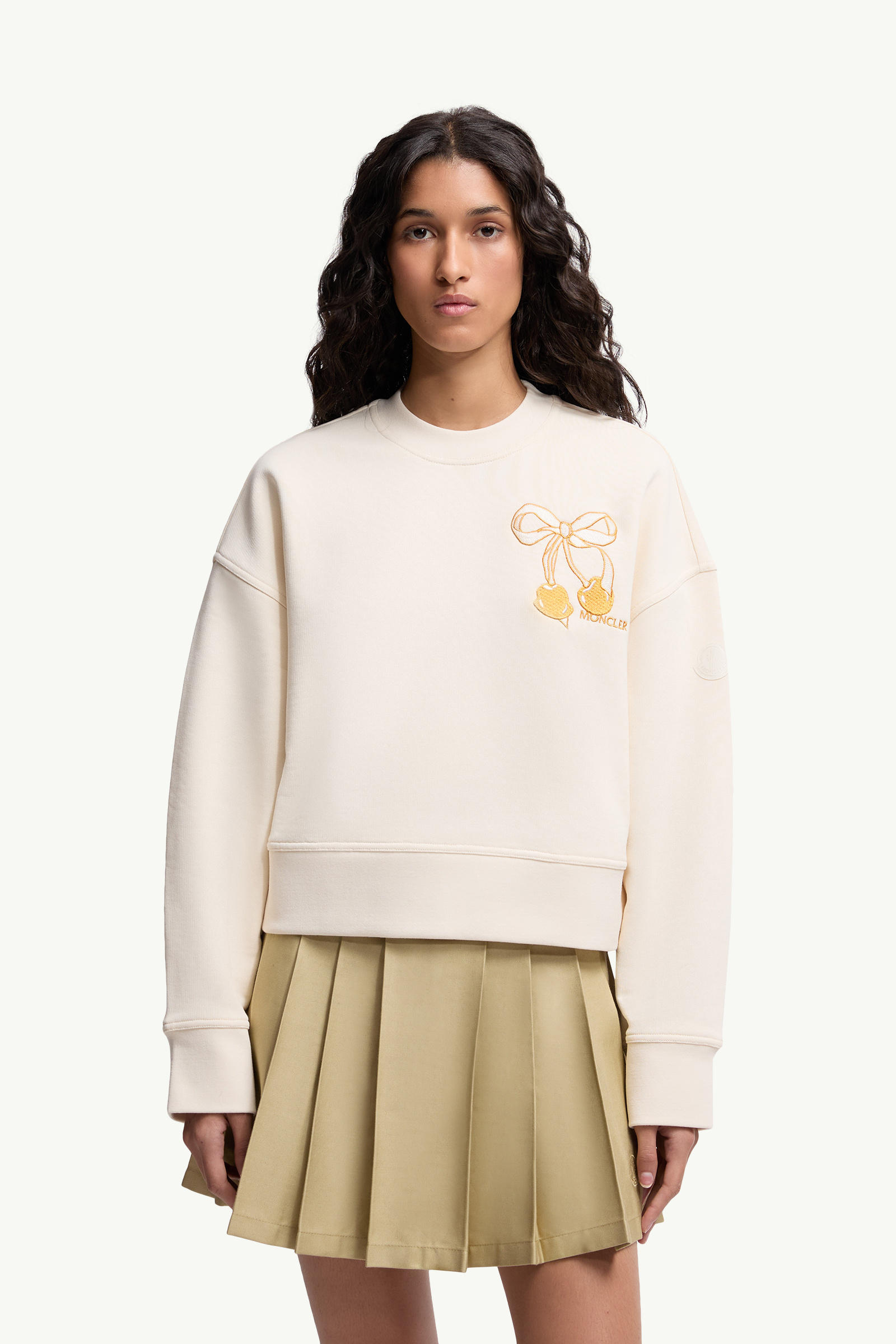 Embroidered Cotton Sweatshirt Women White Ivory Moncler 3