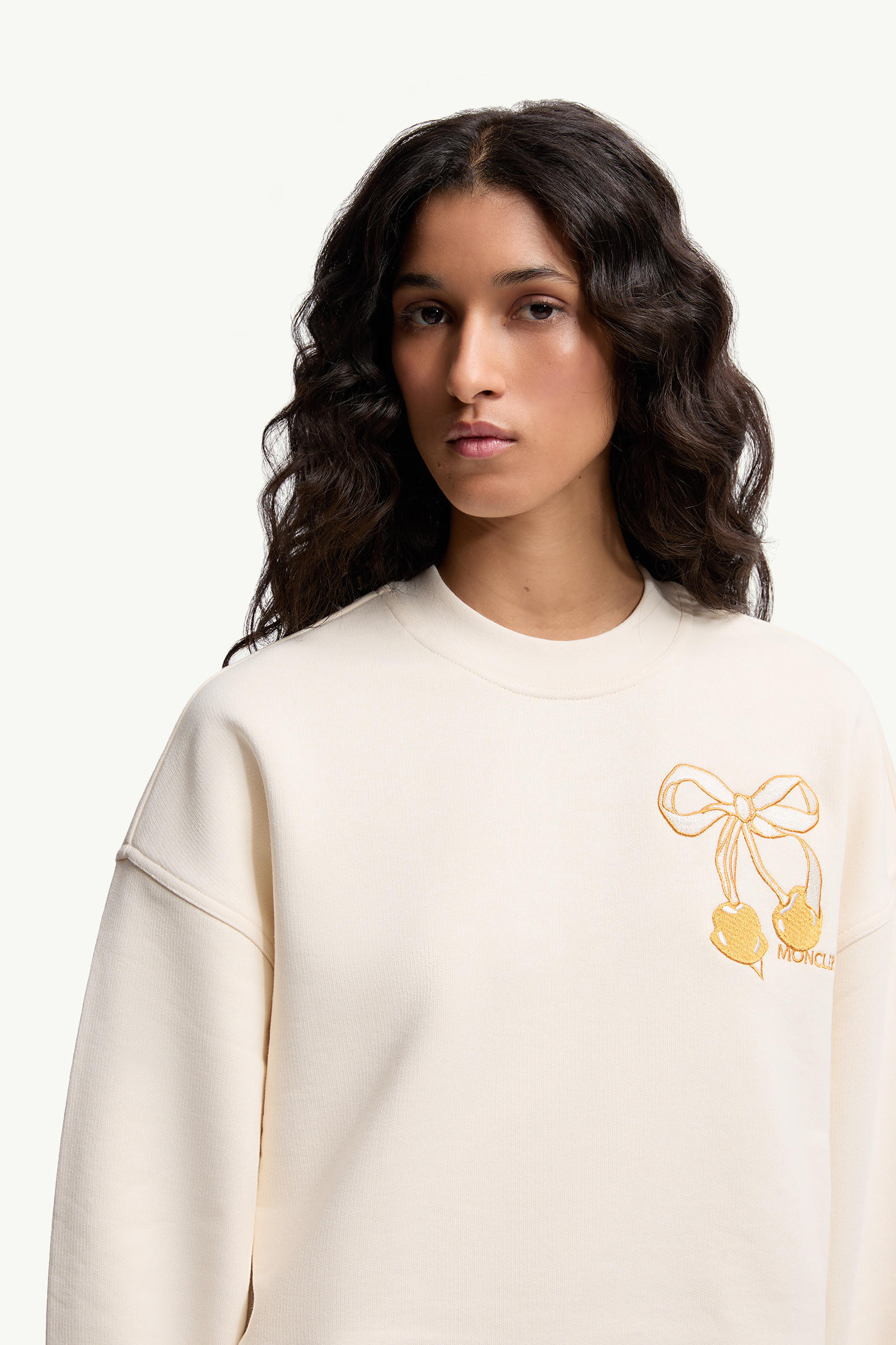 Embroidered Cotton Sweatshirt Women White Ivory Moncler 5