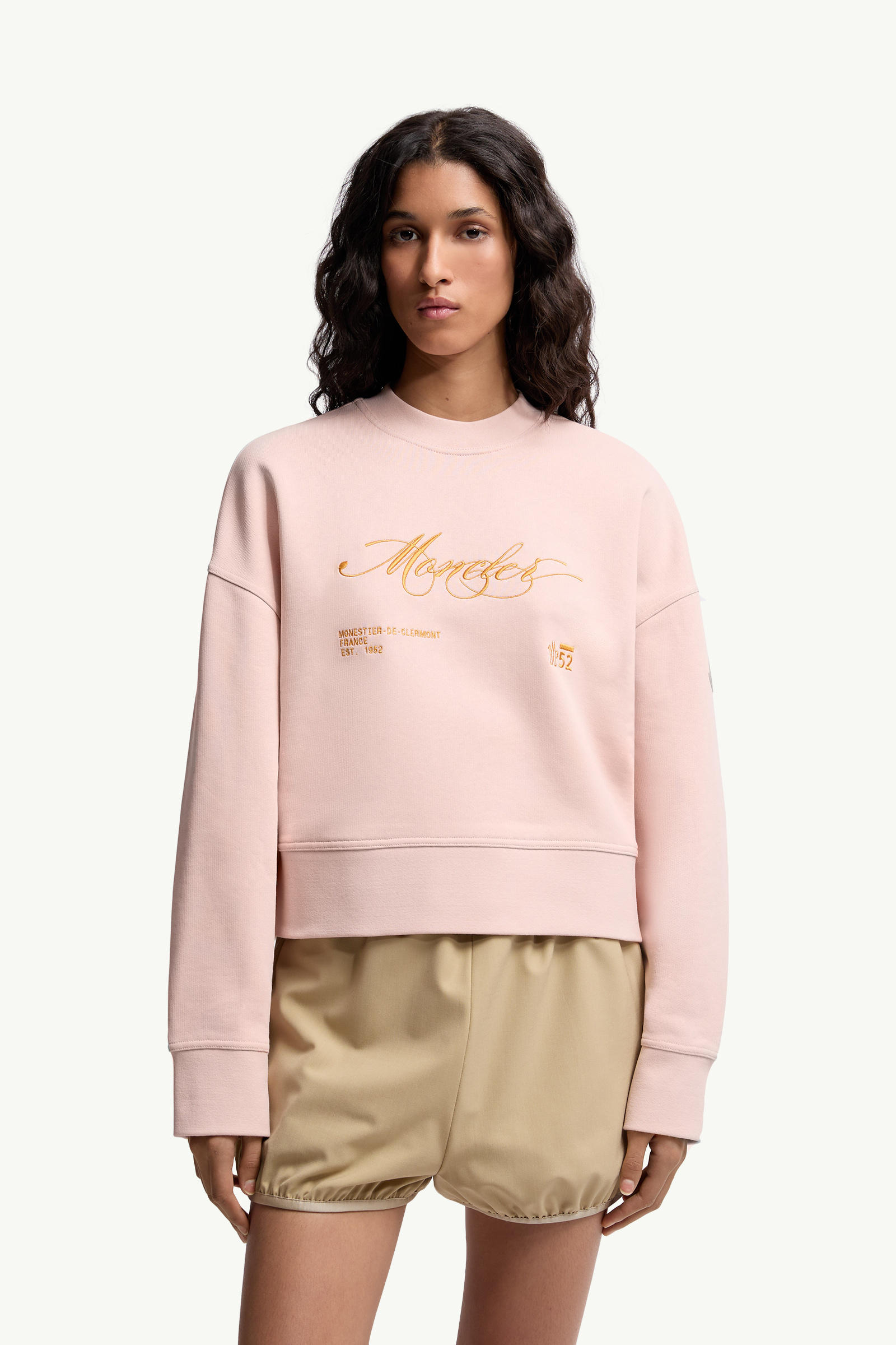 Embroidered Cotton Sweatshirt Women Light Pink Moncler 3