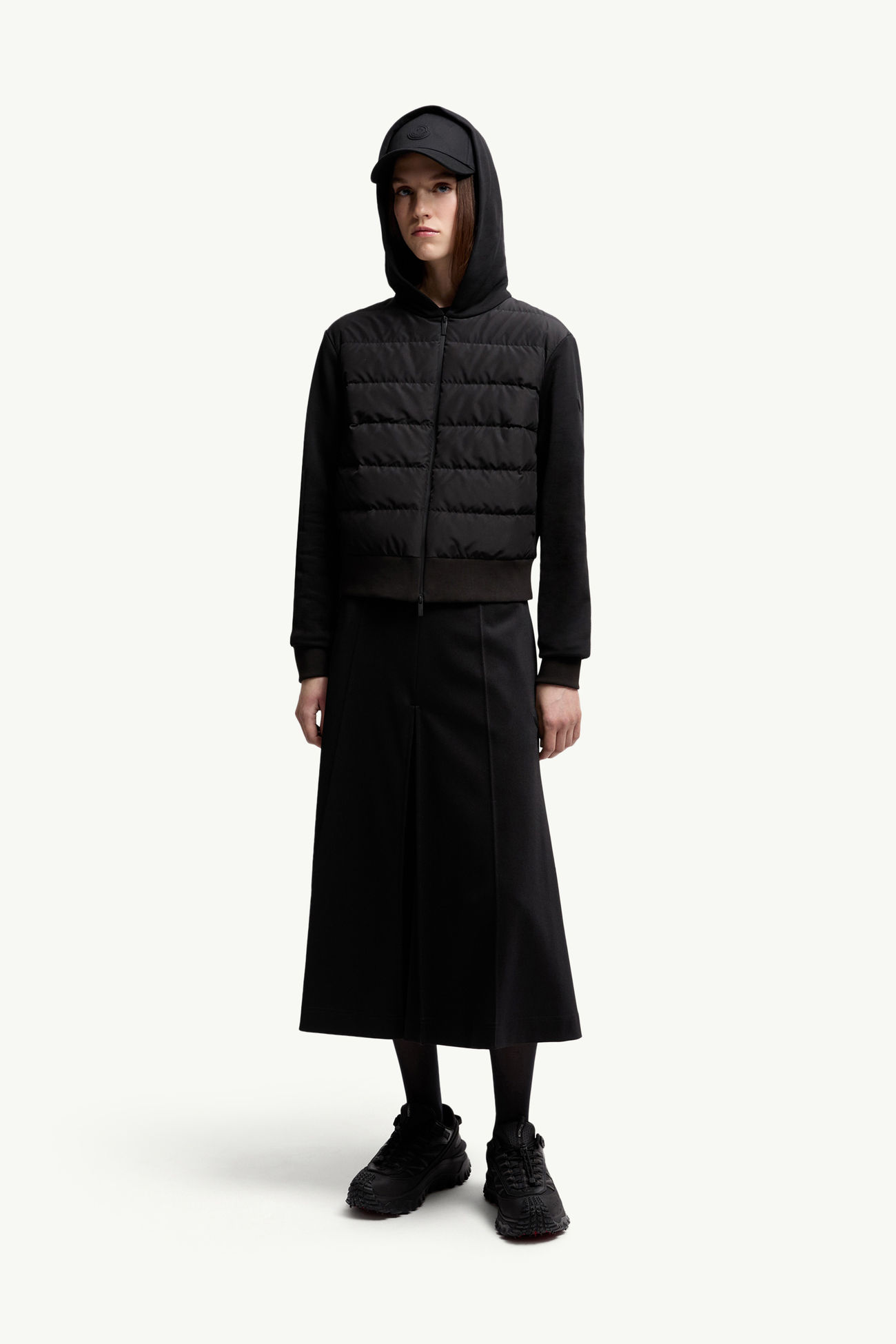 Sweat zippé en coton matelassé Femmes Noir Moncler 0