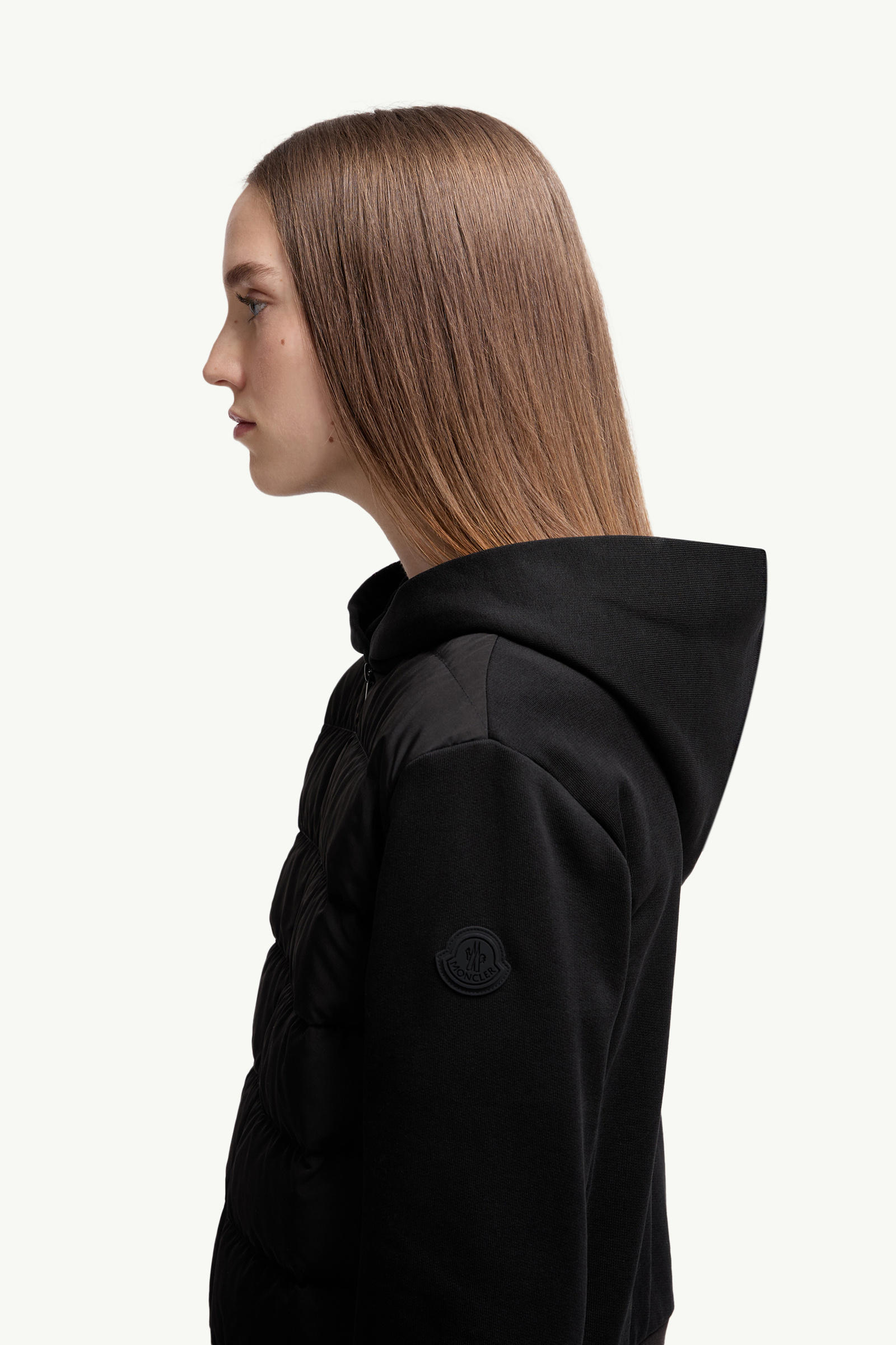 Felpa imbottita in cotone con cappuccio e zip Donna Nero Moncler 1