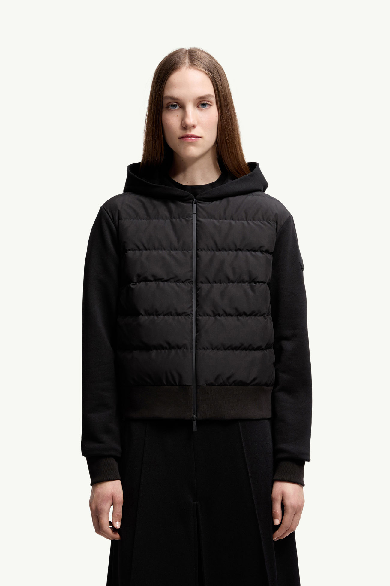 Cárdigan acolchado de algodón con capucha y cremallera Mujer Negro Moncler 3