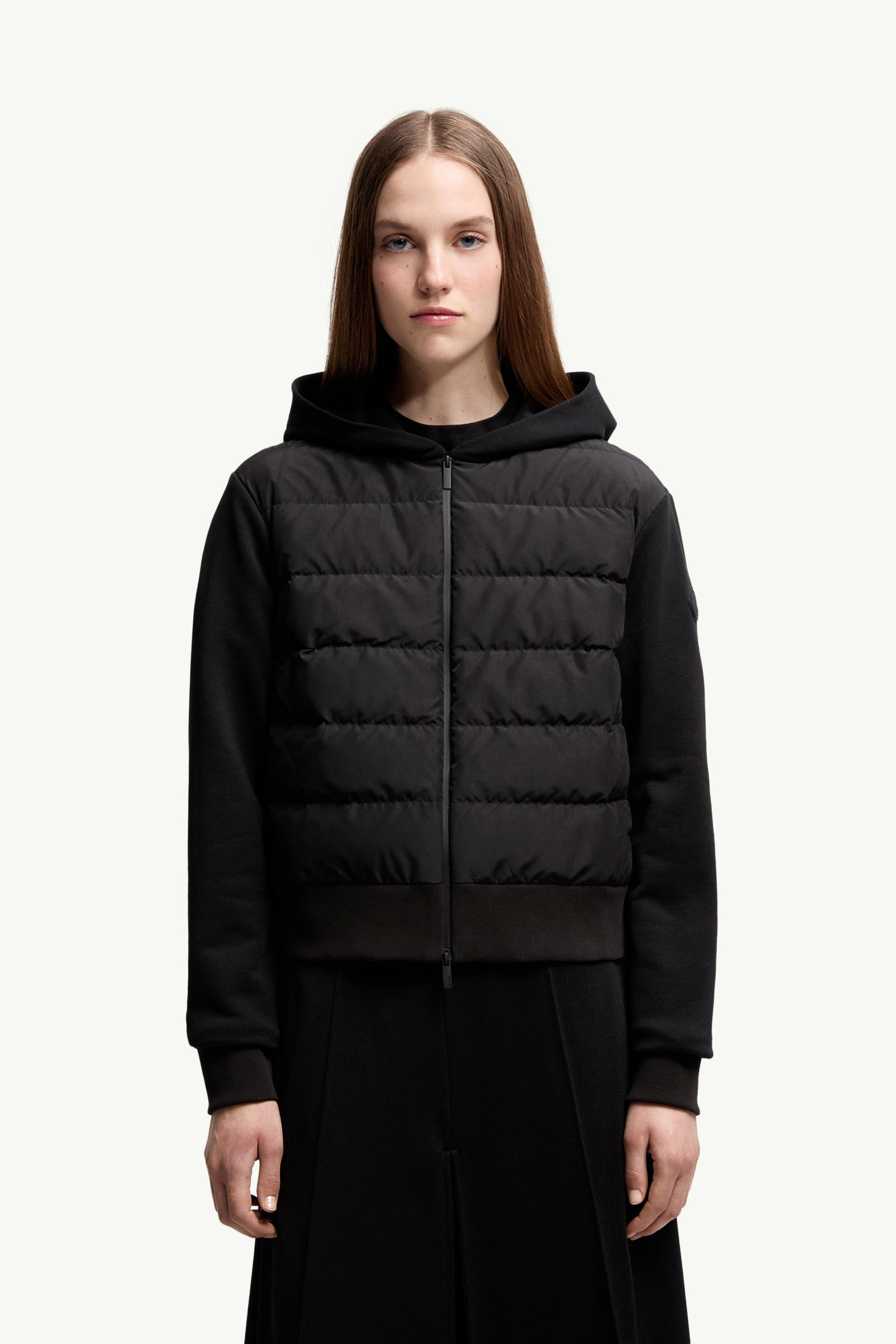 Felpa imbottita in cotone con cappuccio e zip Donna Nero Moncler 3
