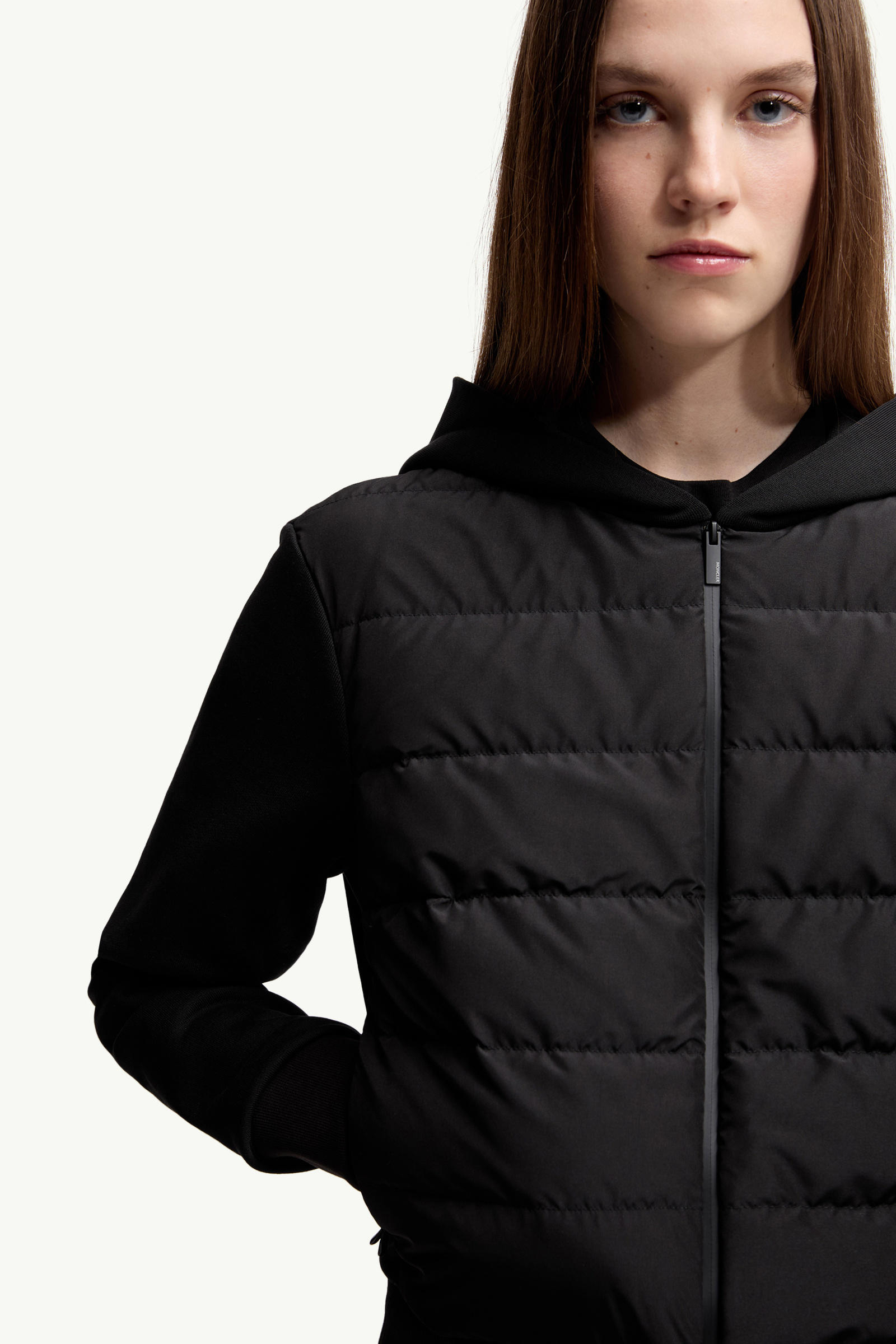 Felpa imbottita in cotone con cappuccio e zip Donna Nero Moncler 5