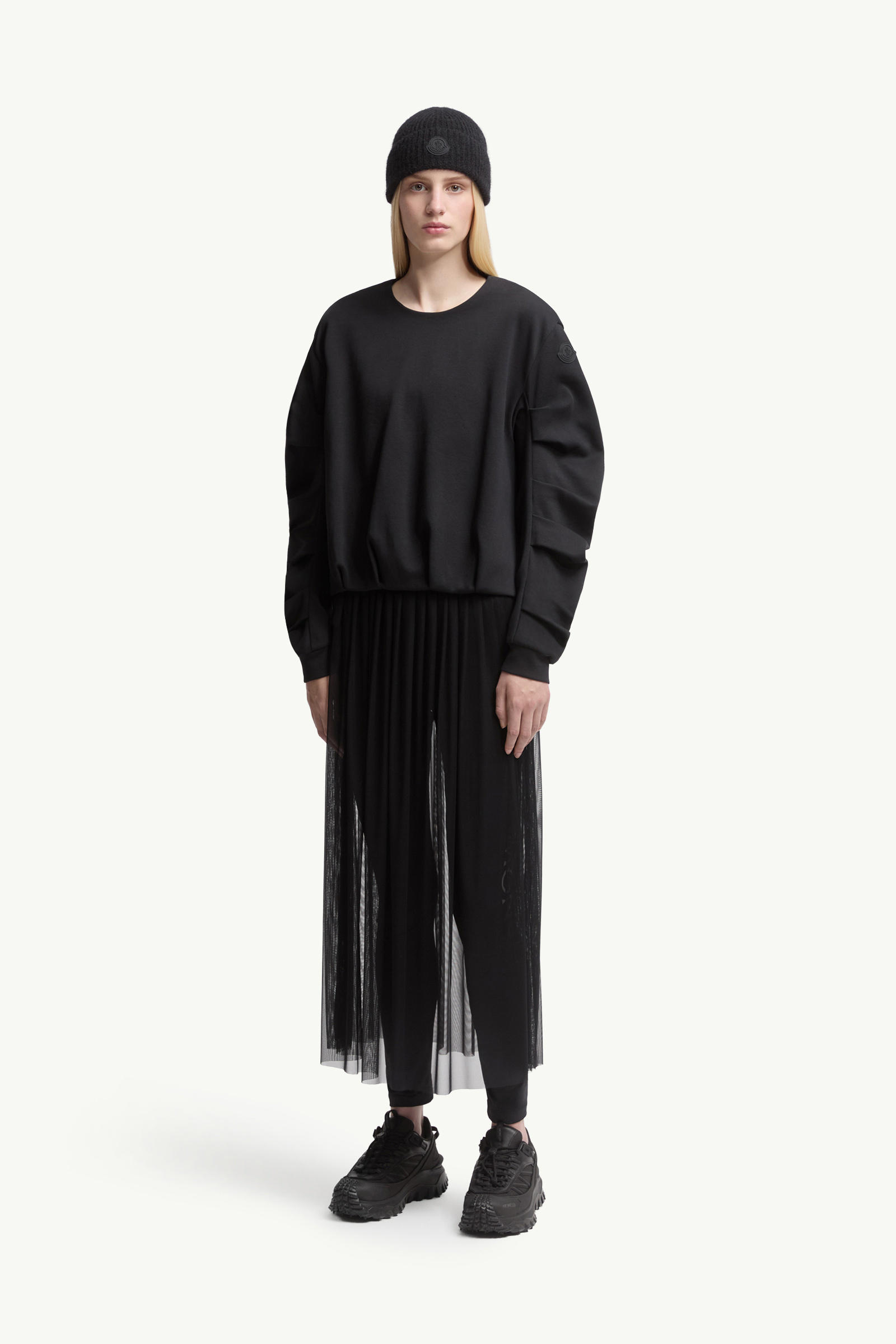 Cotton Pleated Sweatshirt Women Black Moncler 0