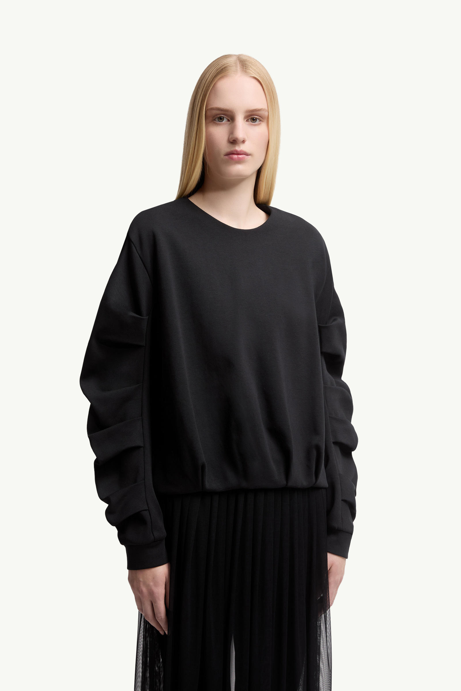 Cotton Pleated Sweatshirt Women Black Moncler 3