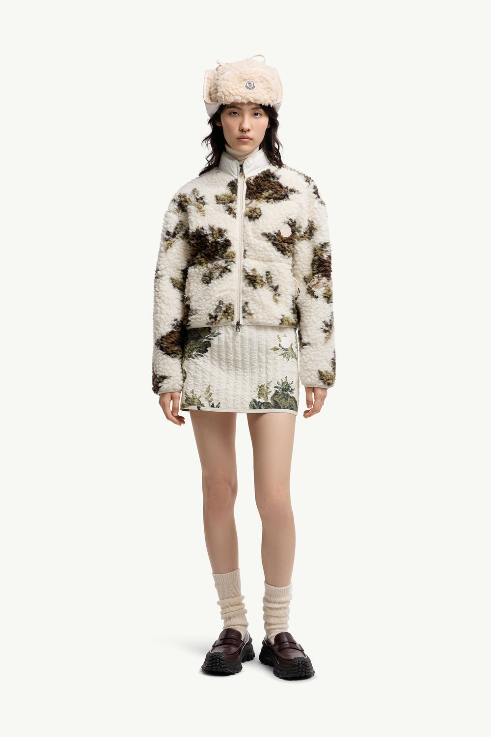 Floral Print Padded Wool Blend Jumper Women White & Green Moncler 0
