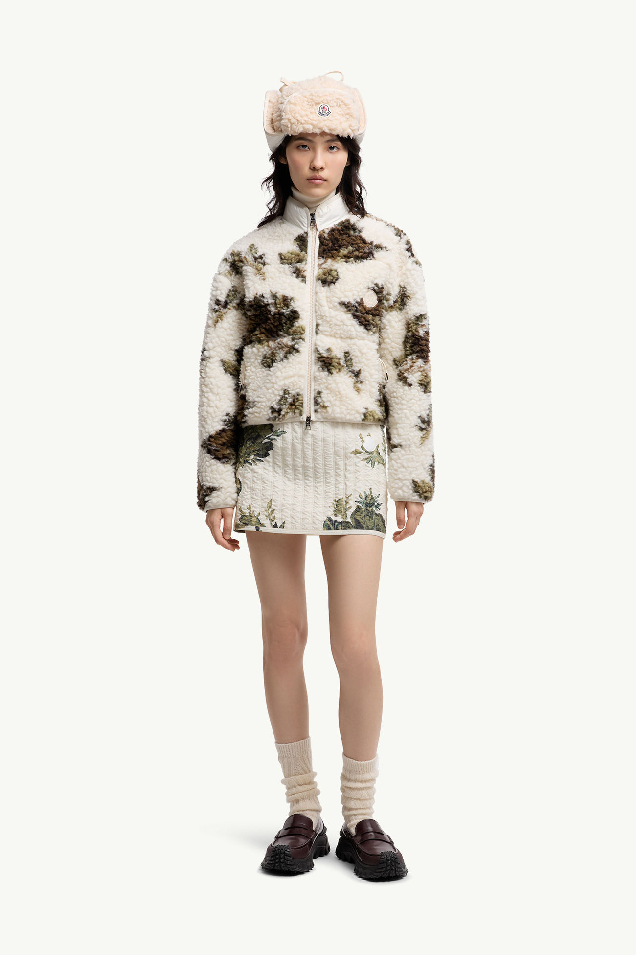 Floral Print Padded Wool Blend Sweater Women White & Green Moncler 0