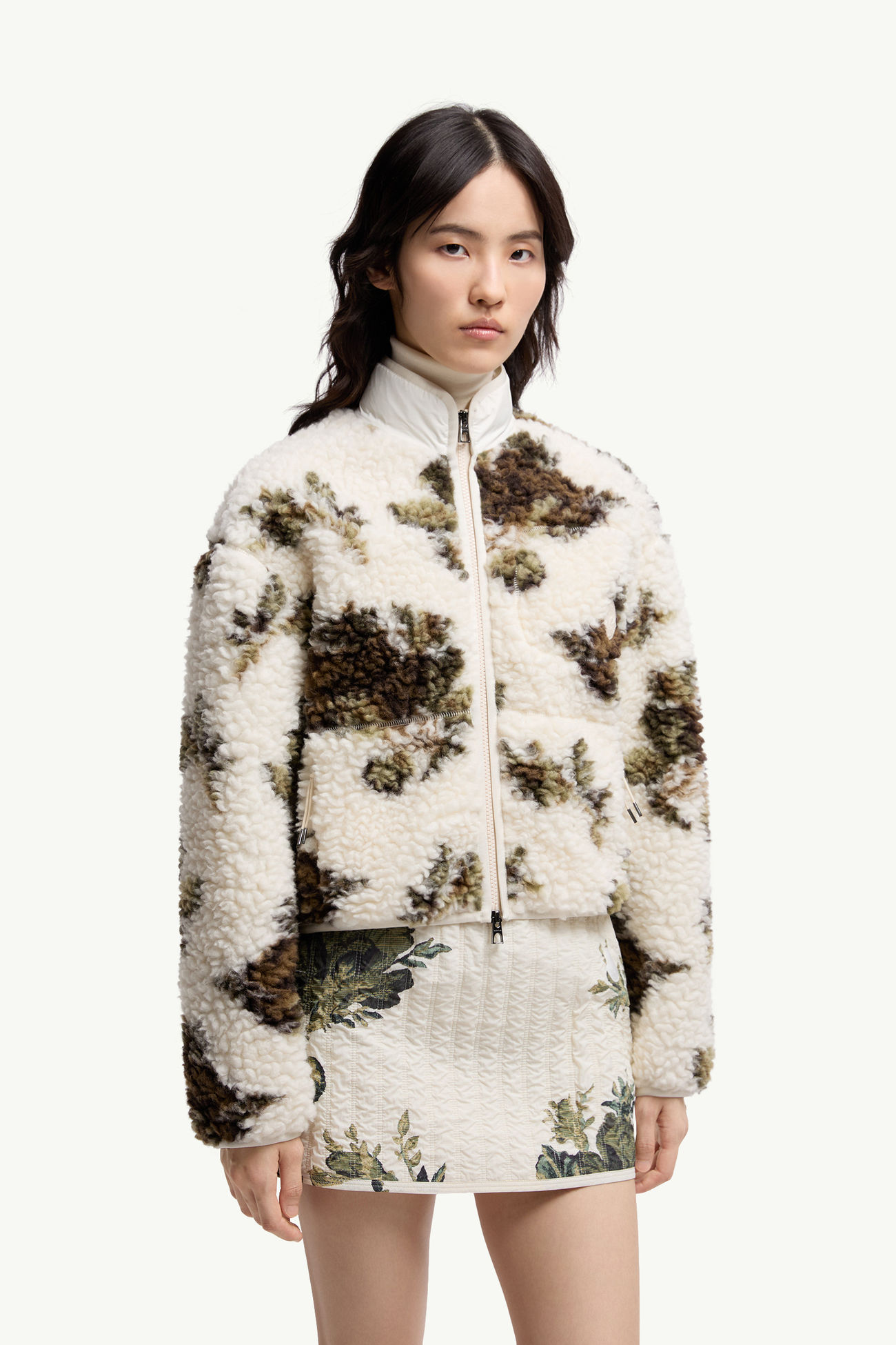 Floral Print Padded Wool Blend Sweater Women White & Green Moncler 3