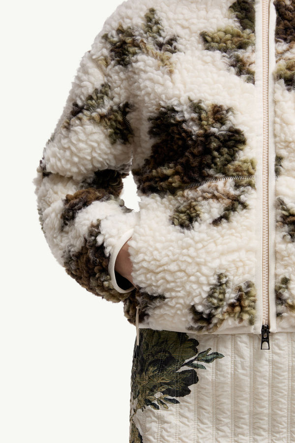 Floral Print Padded Wool Blend Jumper Women White & Green Moncler 5