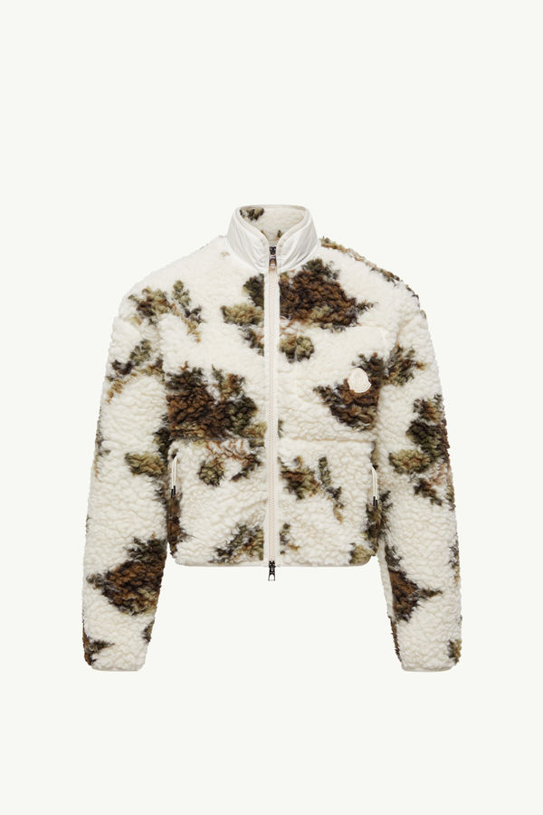 Floral Print Padded Wool Blend Jumper Women White & Green Moncler 2