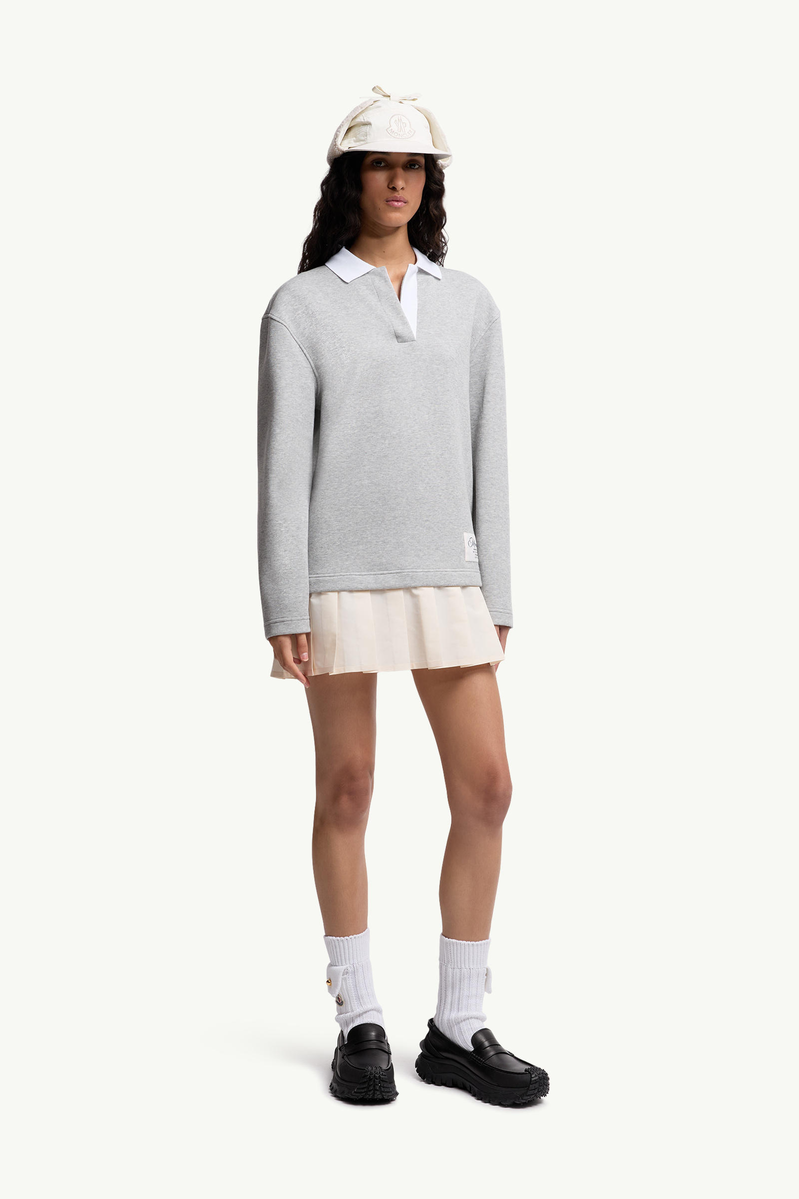 Pleated Cotton Blend Polo Dress Women Gray Moncler 0