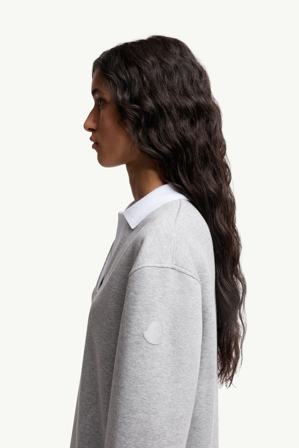 Pleated Cotton Blend Polo Dress Women Gray Moncler 1